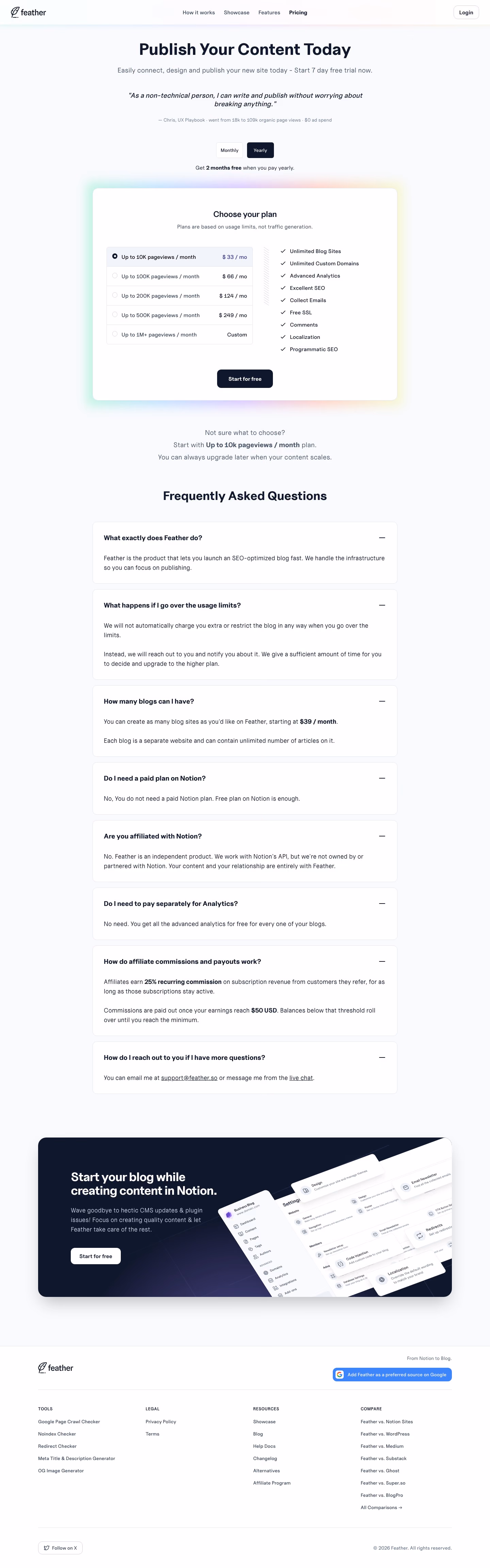 Feather Pricing & Plans section design