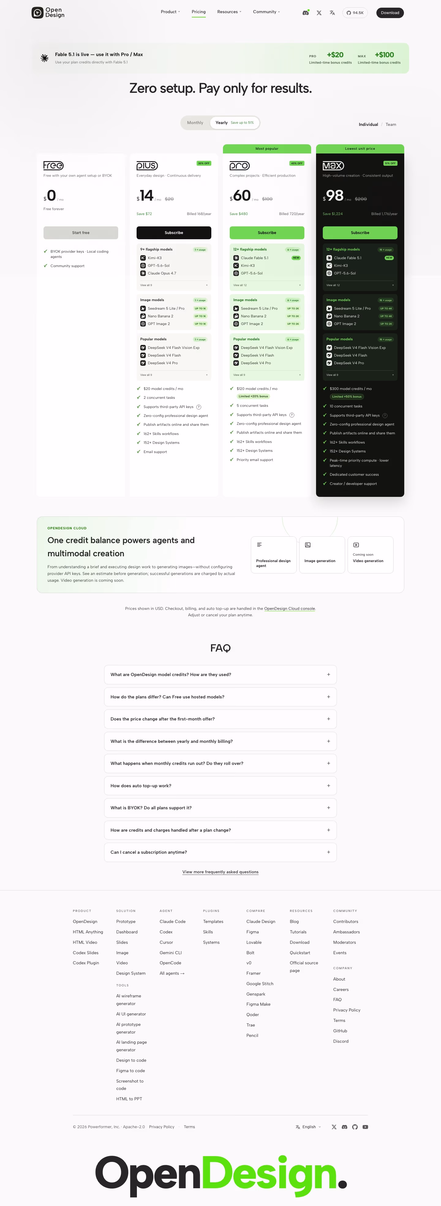 Open-design Pricing & Plans section design