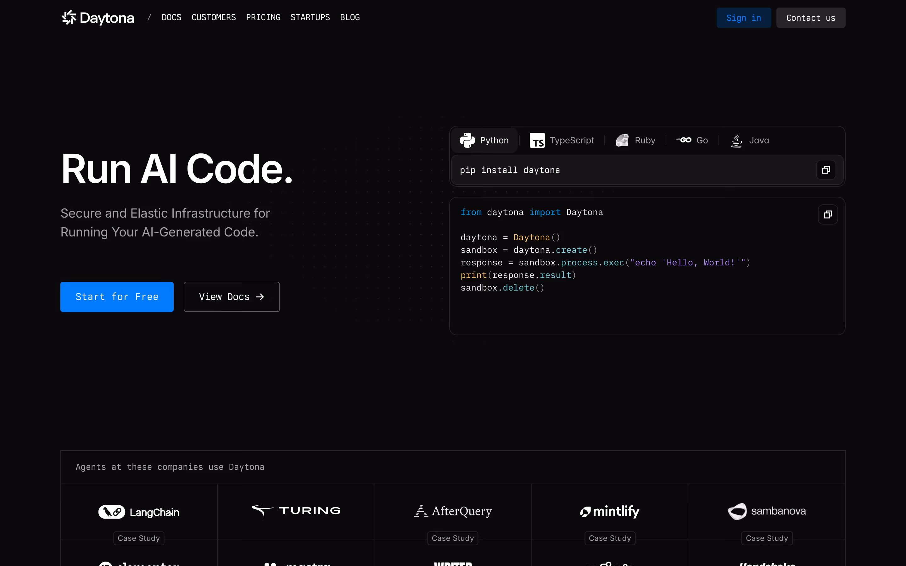 Daytona hero design — Engineering & Infrastructure