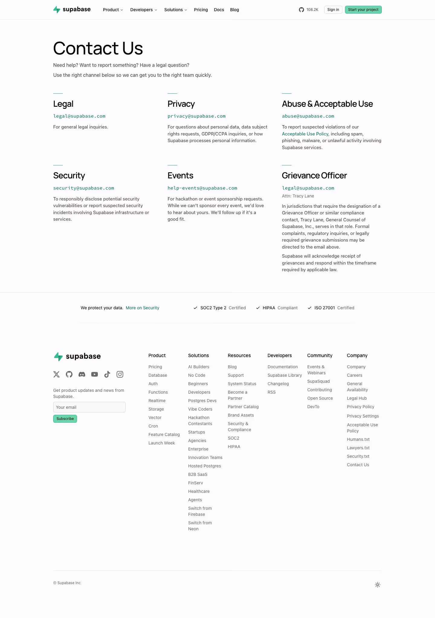 Supabase contact — Engineering & Infrastructure