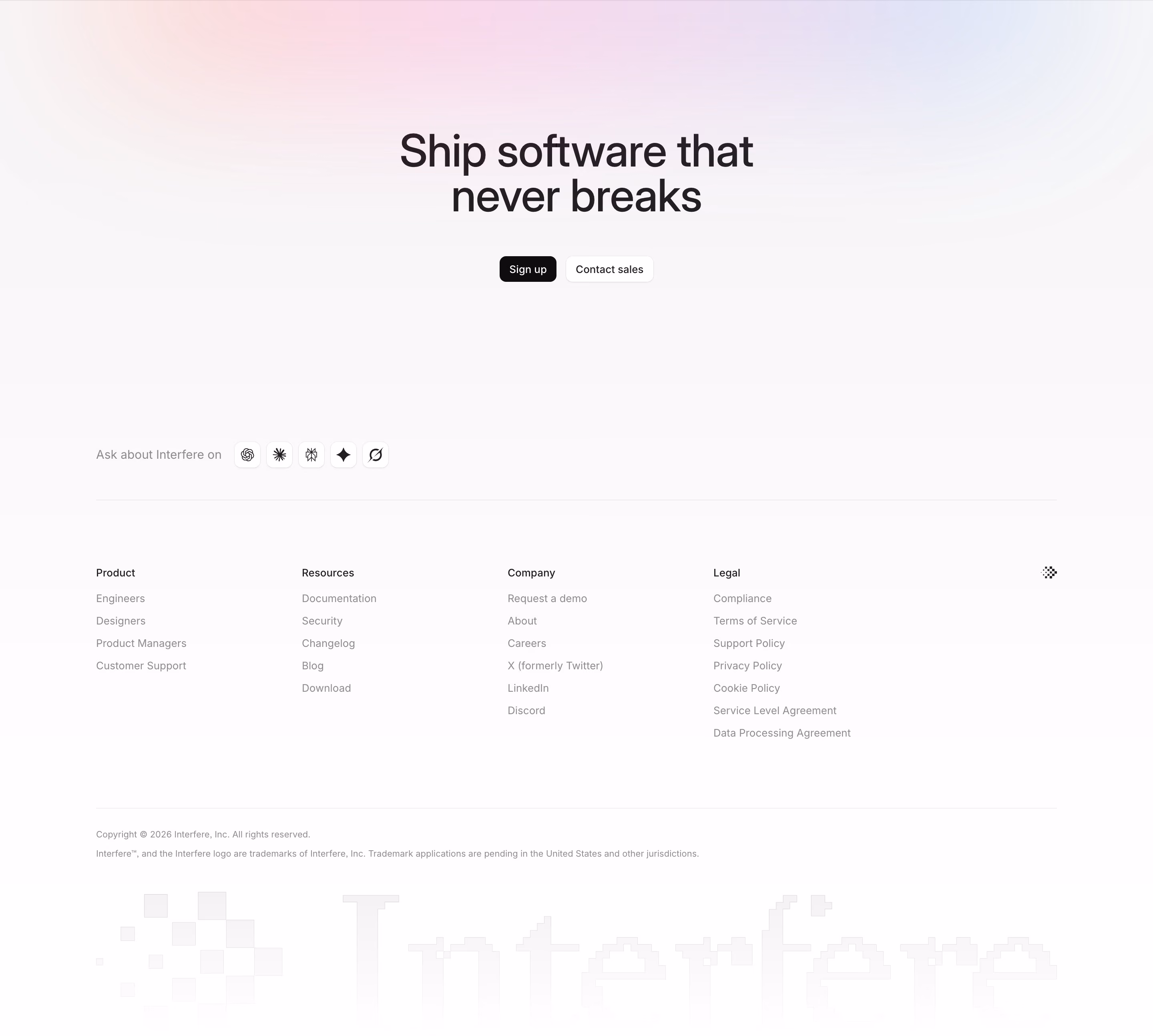 Interfere Footers section design