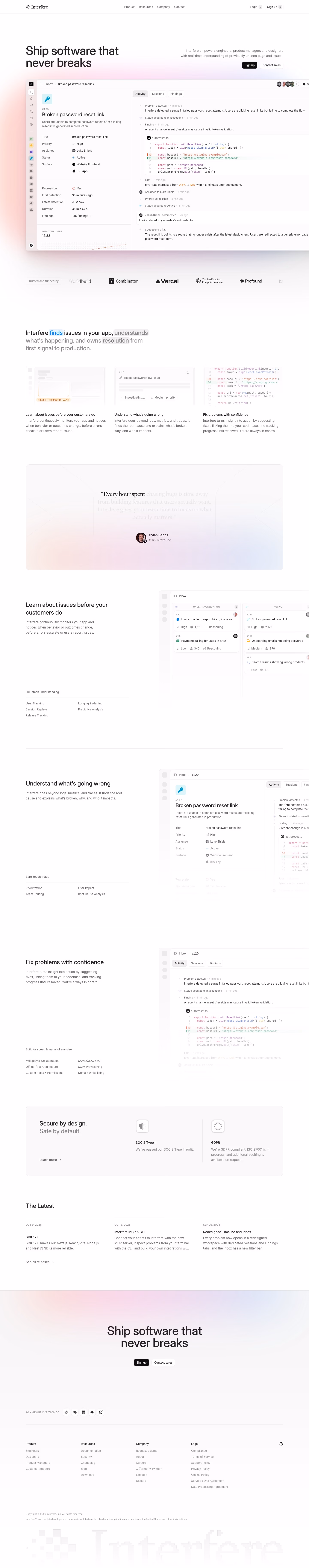 Interfere full landing page screenshot (desktop)