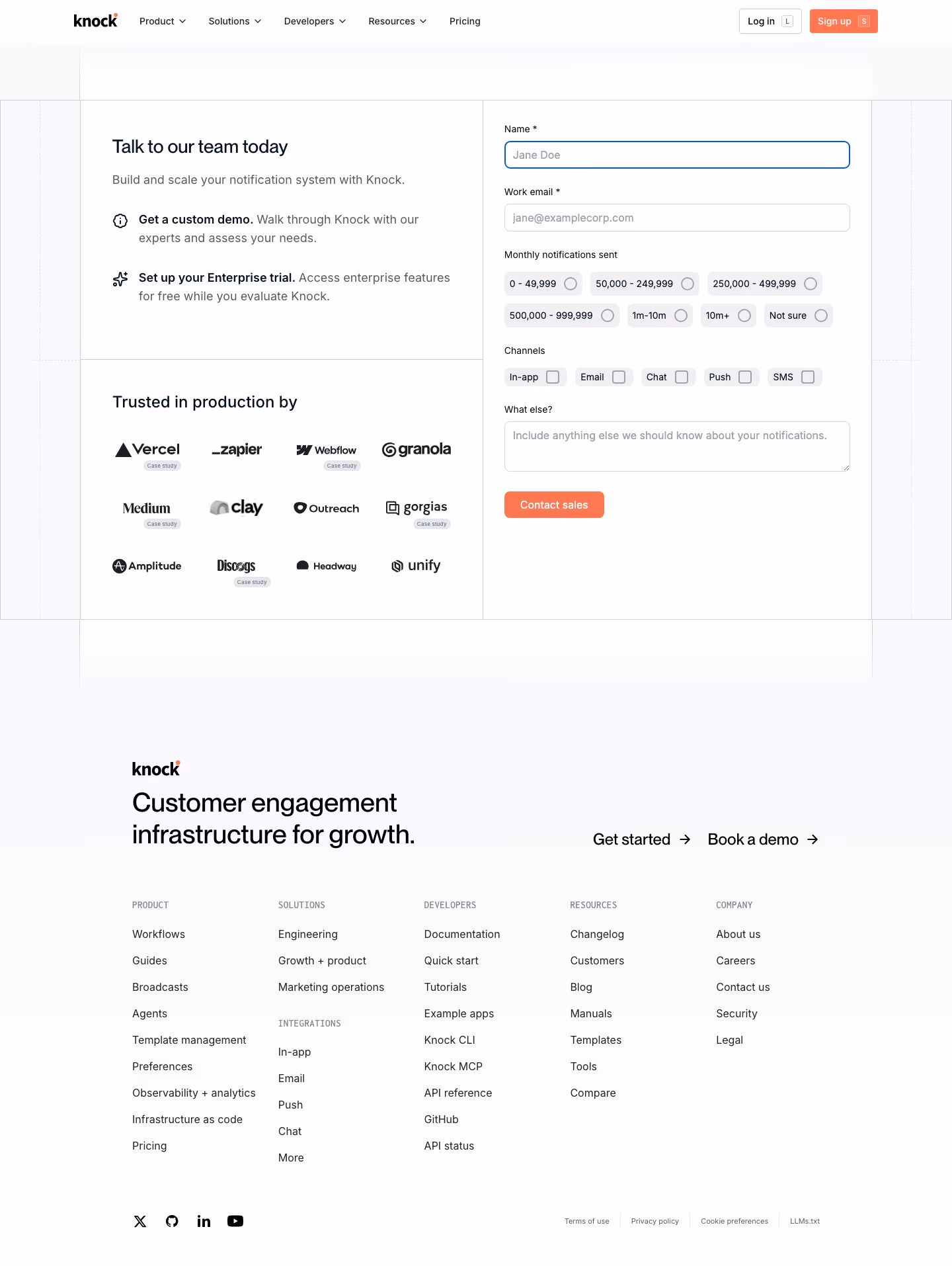 Knock Contact Us section design