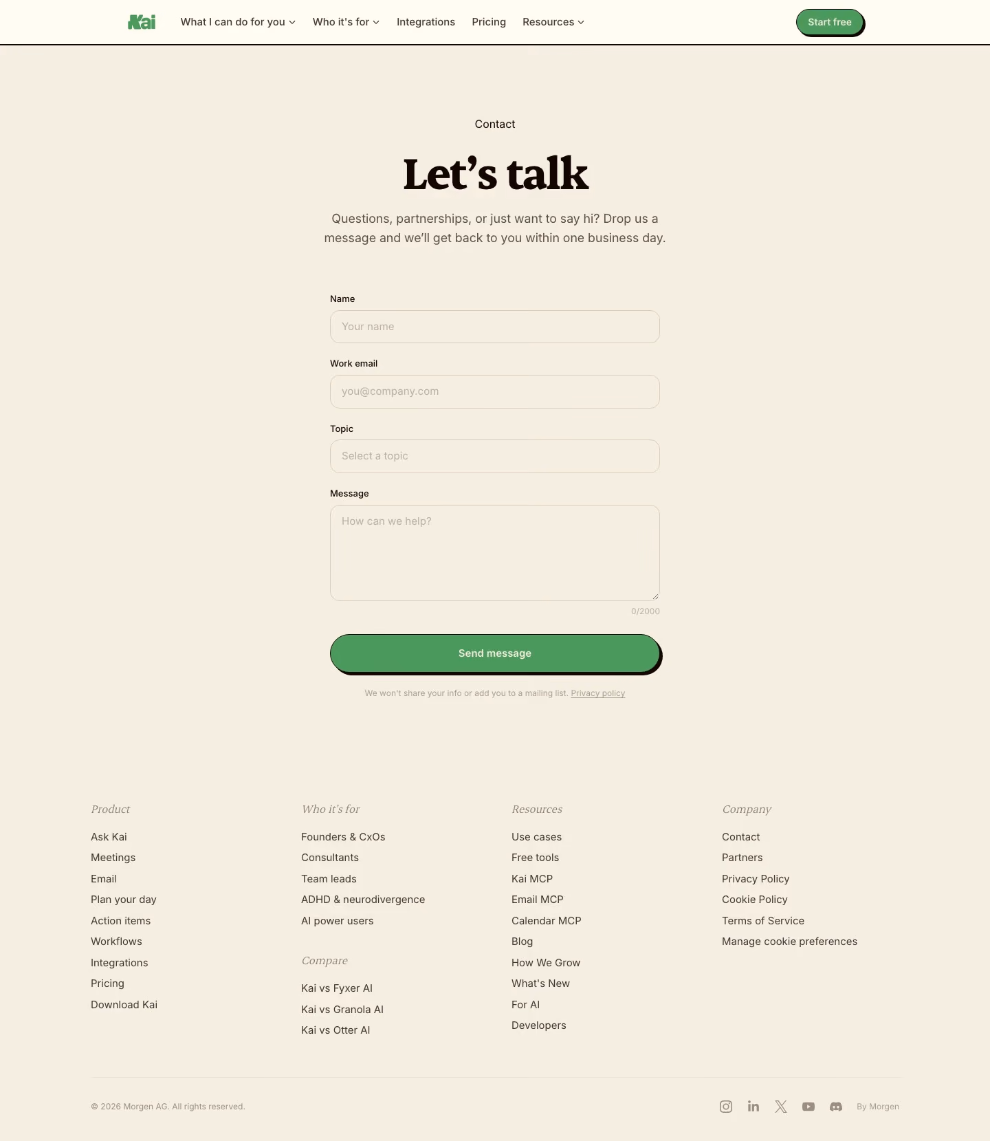 HireKai Contact Us section design