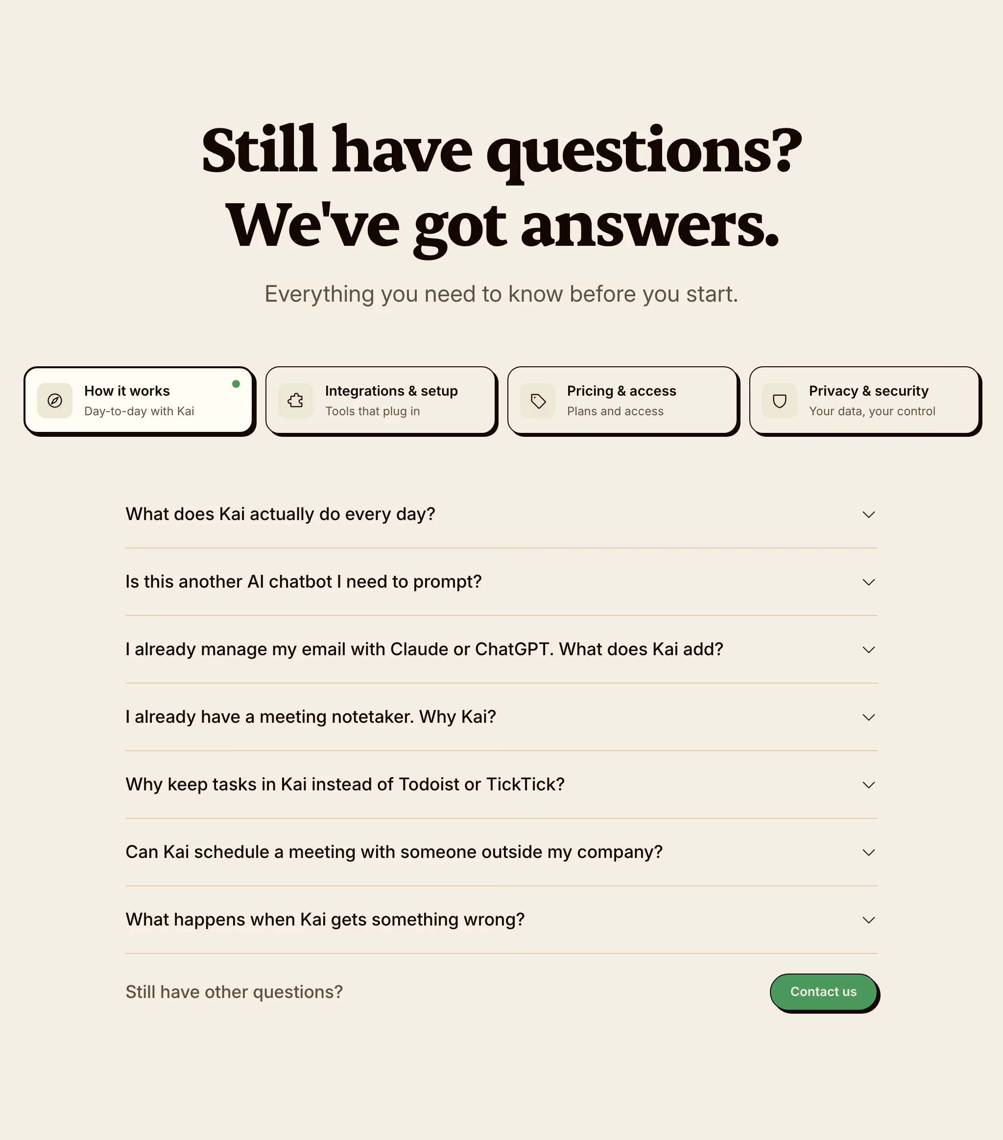 HireKai FAQs section design