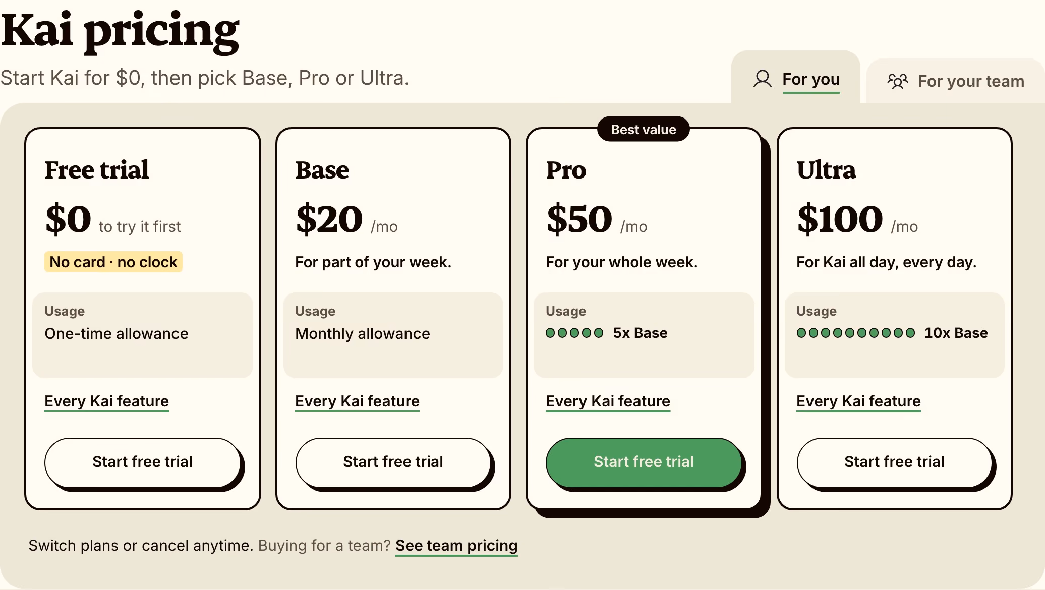 HireKai Pricing section design