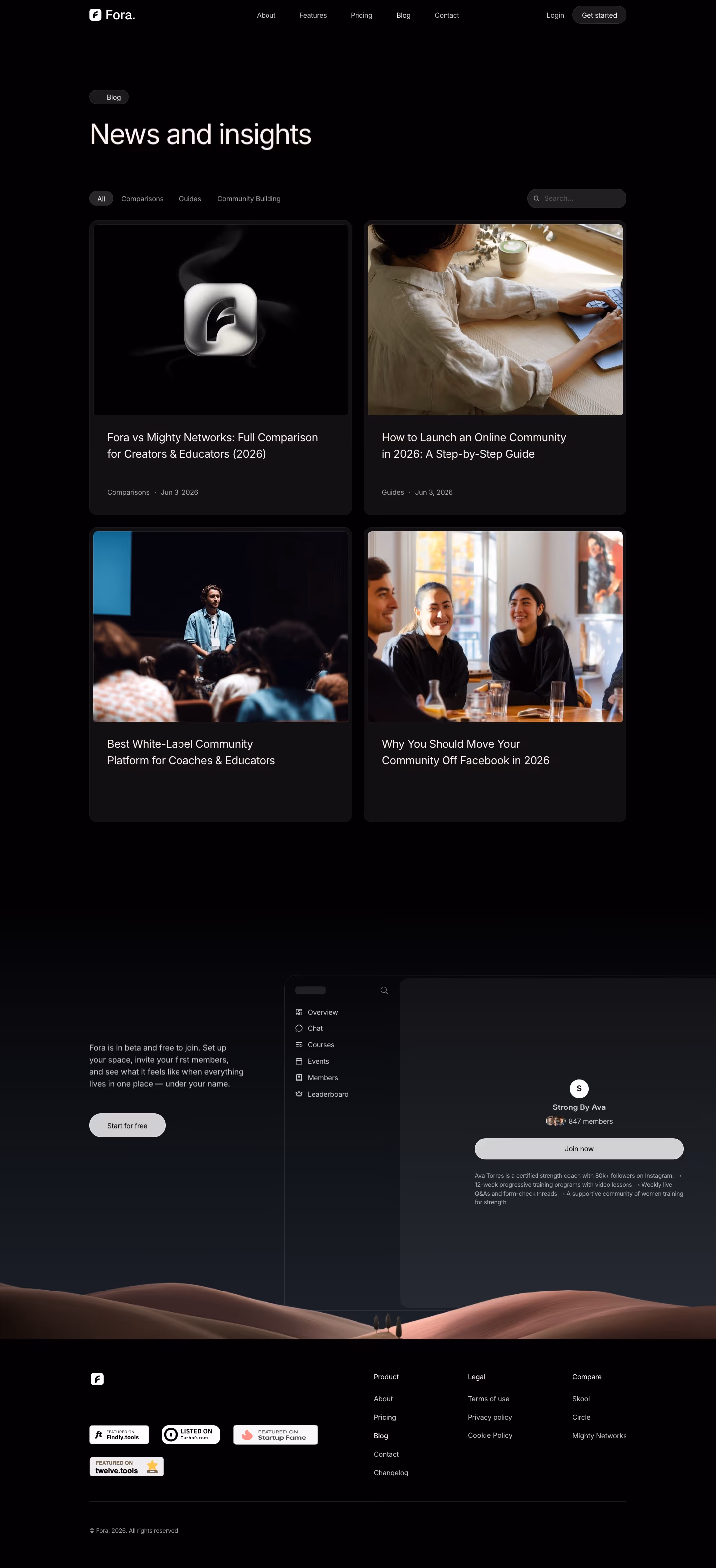 Fora Blog pages section design