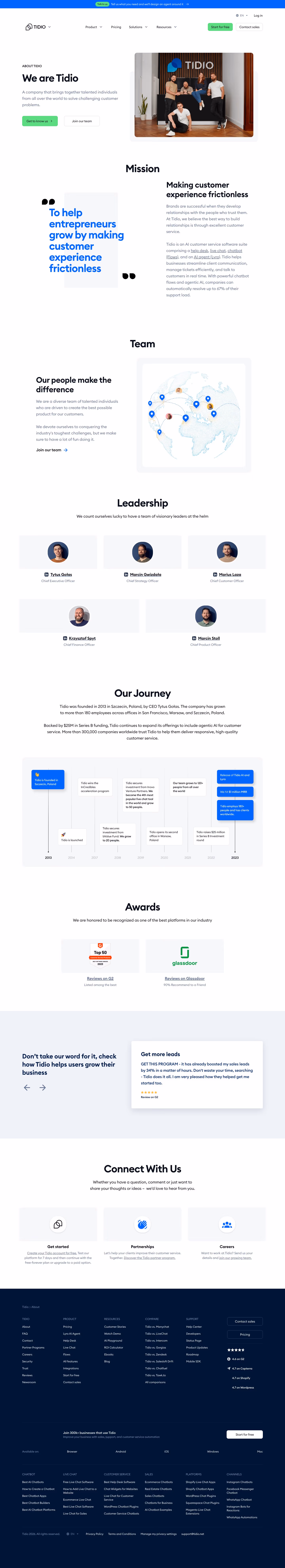Tidio About Us section design