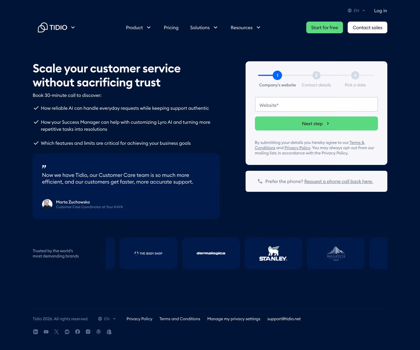 Tidio contact — Sales & Support