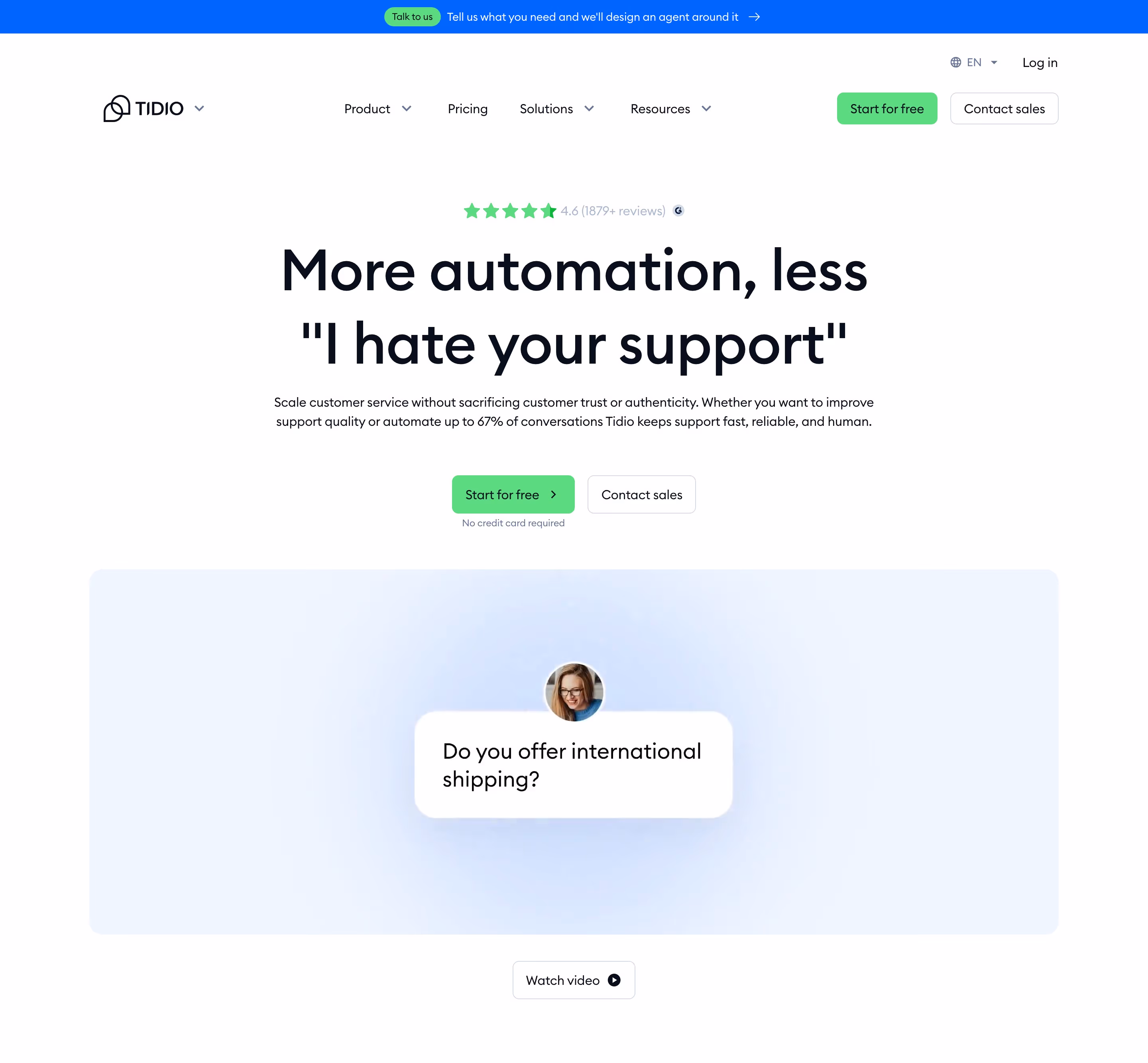 Tidio hero — Sales & Support