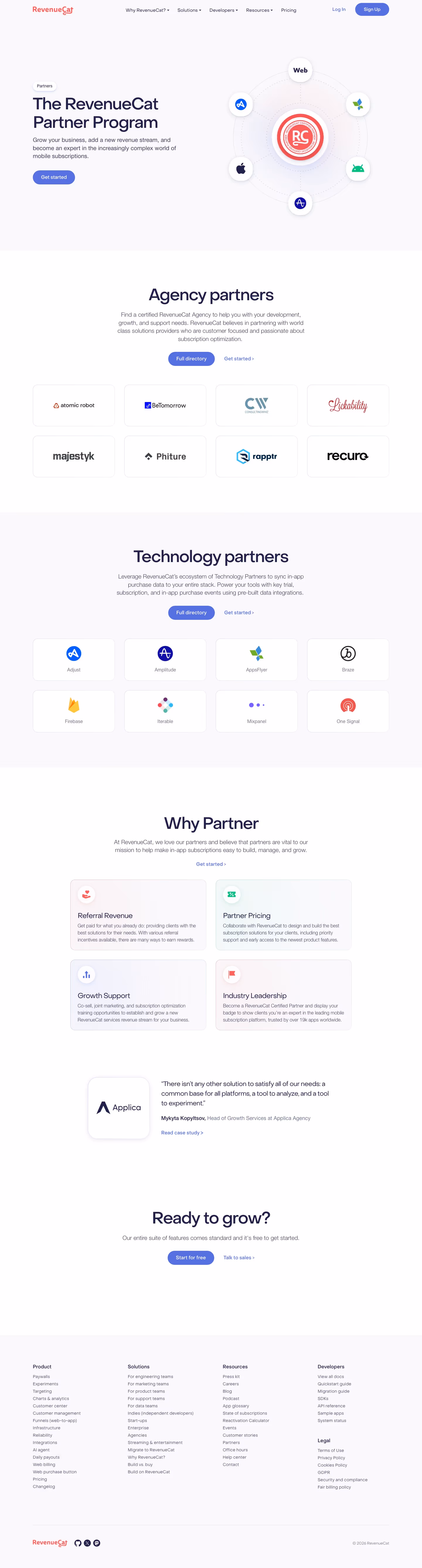 Revenuecat Affiliate pages section design