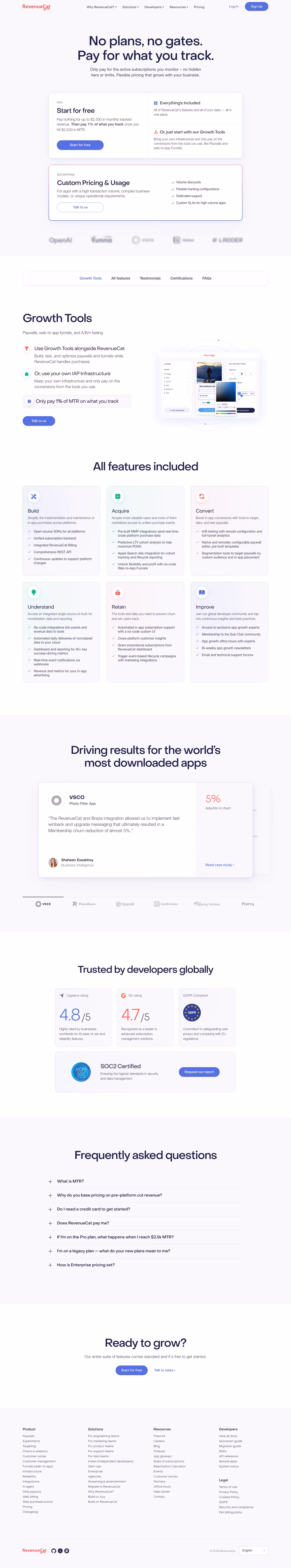 Revenuecat Pricing & Plans section design