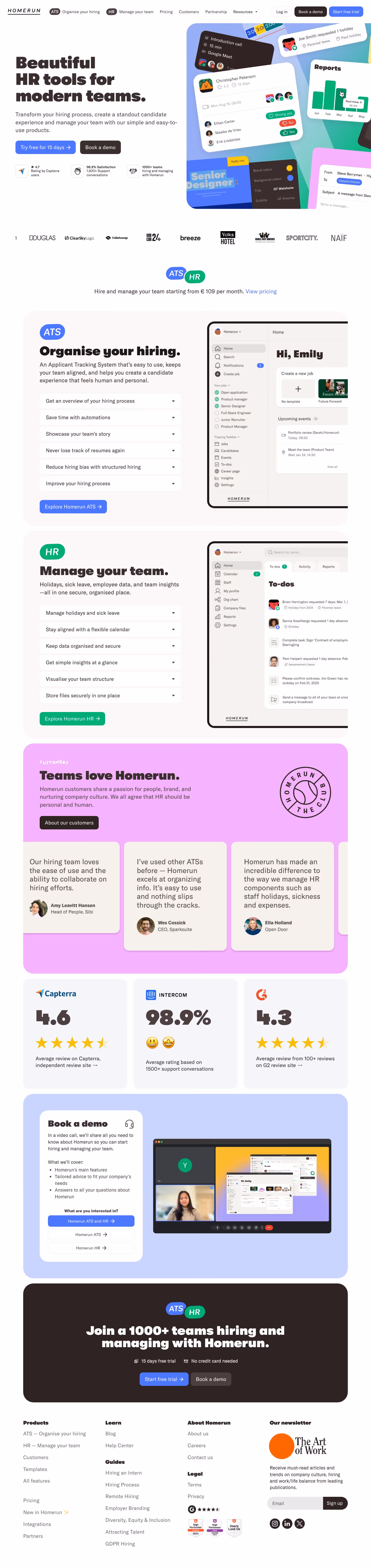 Homerun landing page design