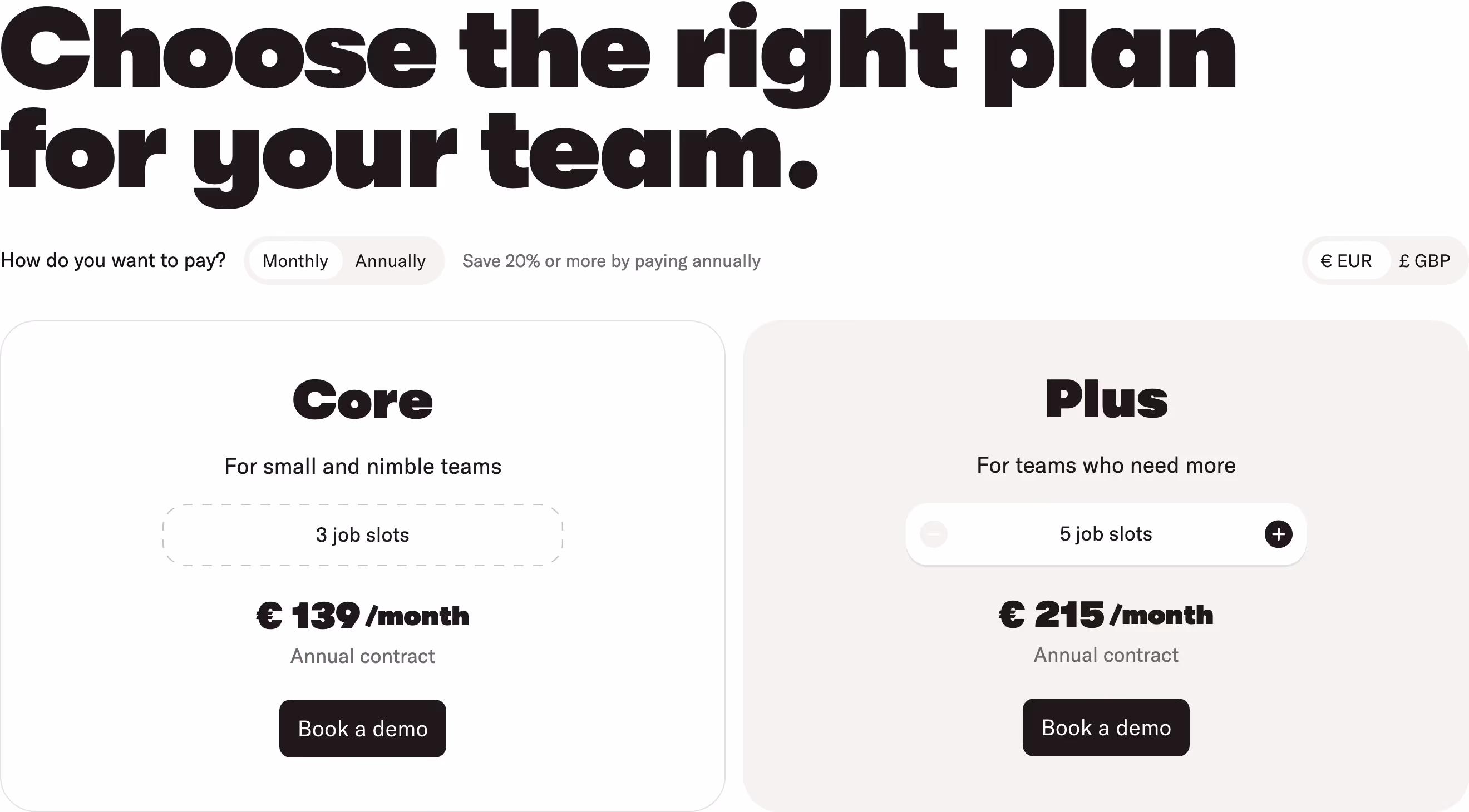Homerun Pricing section design