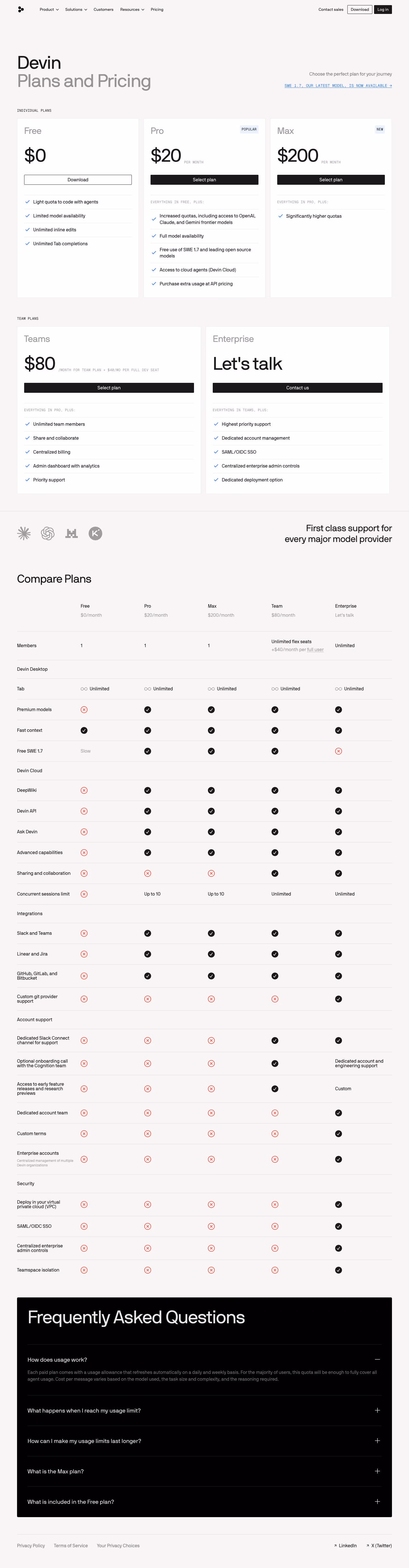 Windsurf Pricing & Plans section design