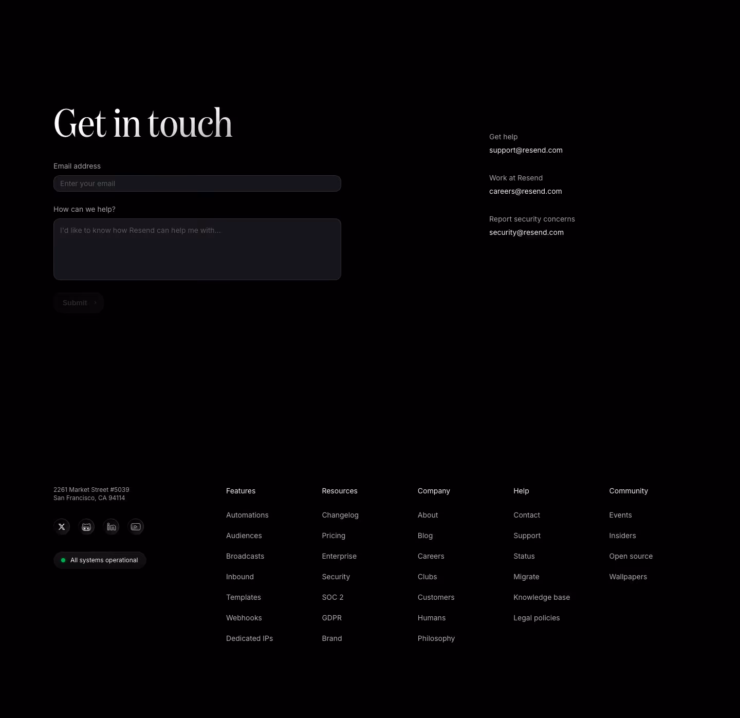 Resend contact — Engineering & Infrastructure