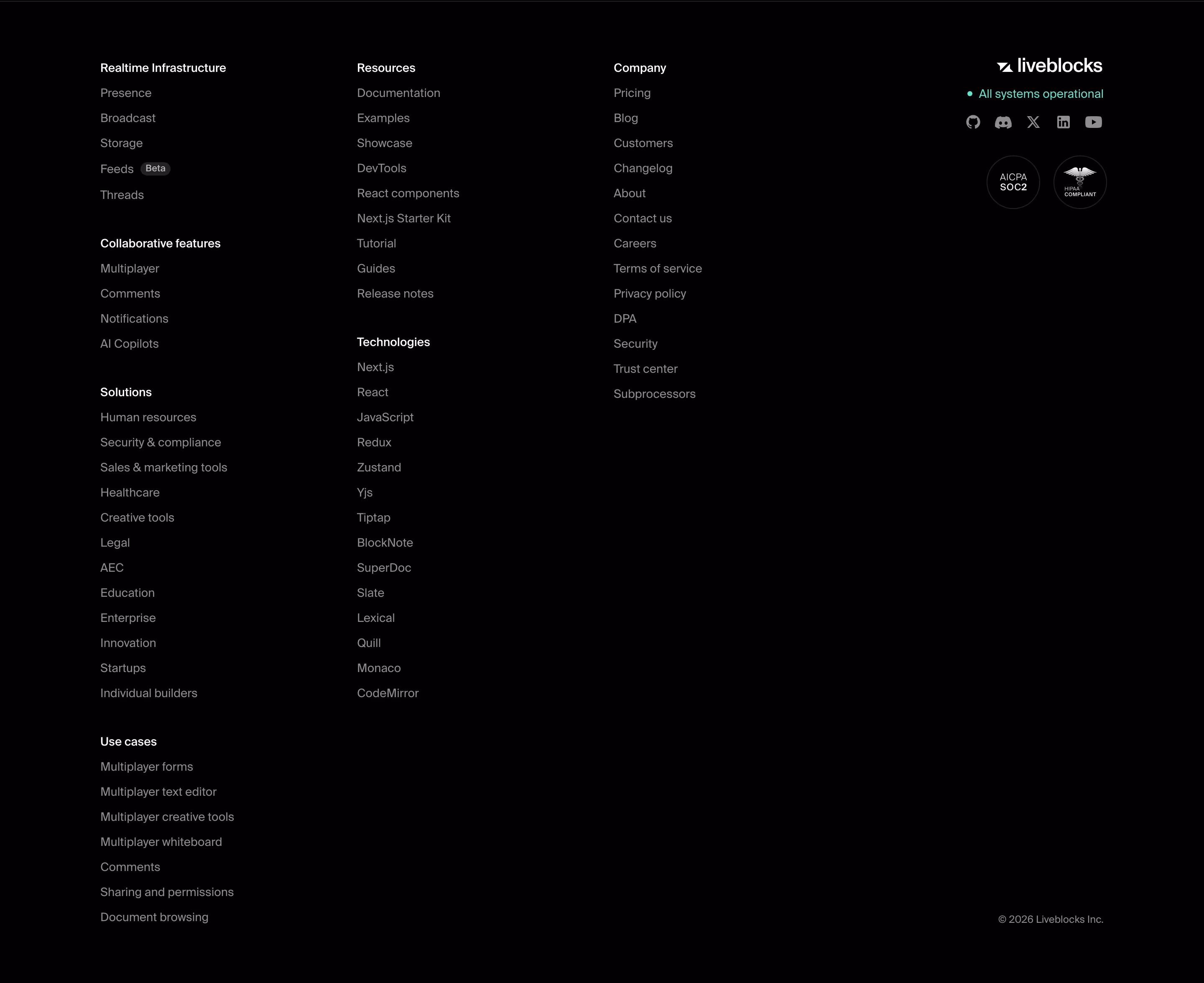 Liveblocks footer design — Engineering & Infrastructure