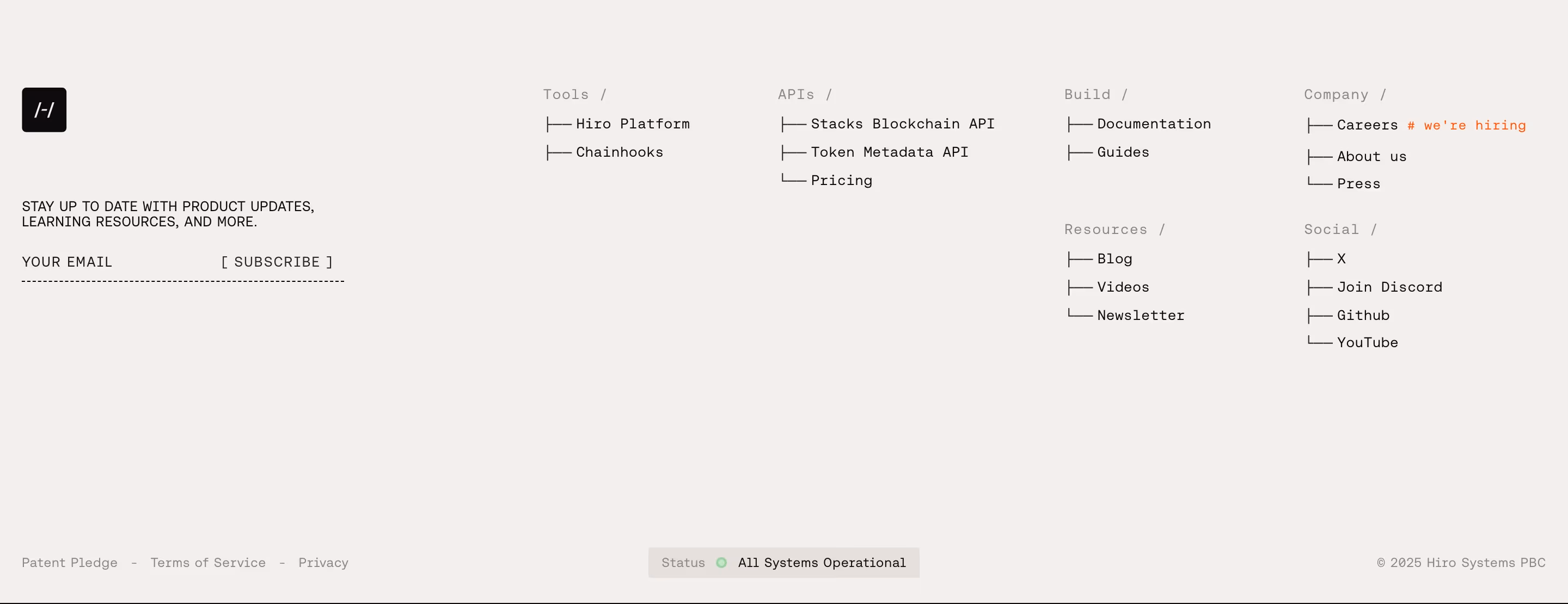 Hiro footer design — Engineering & Infrastructure