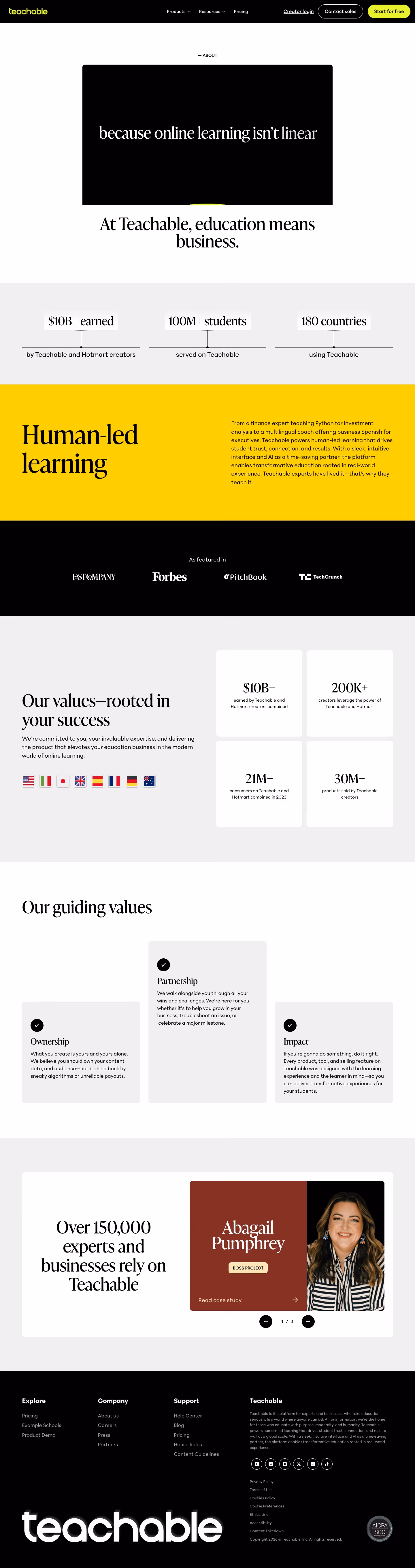 Teachable About Us section design