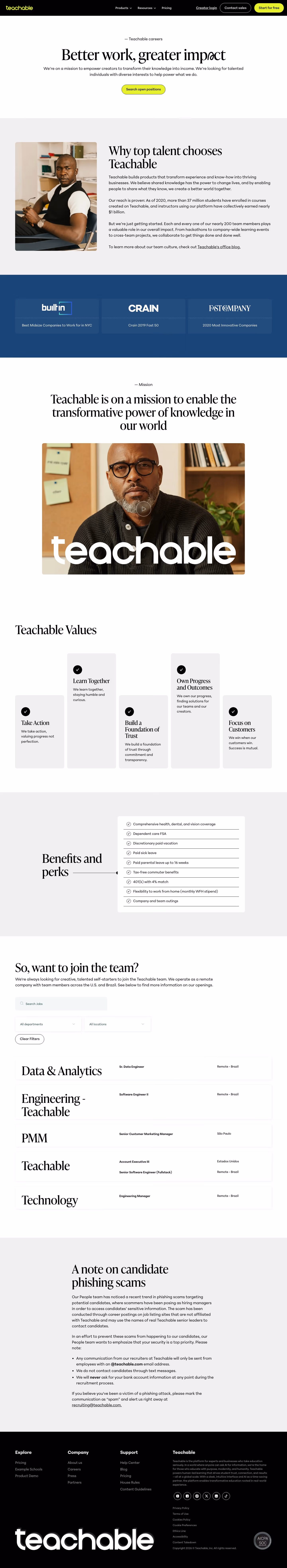 Teachable careers page design — Finance & Commerce