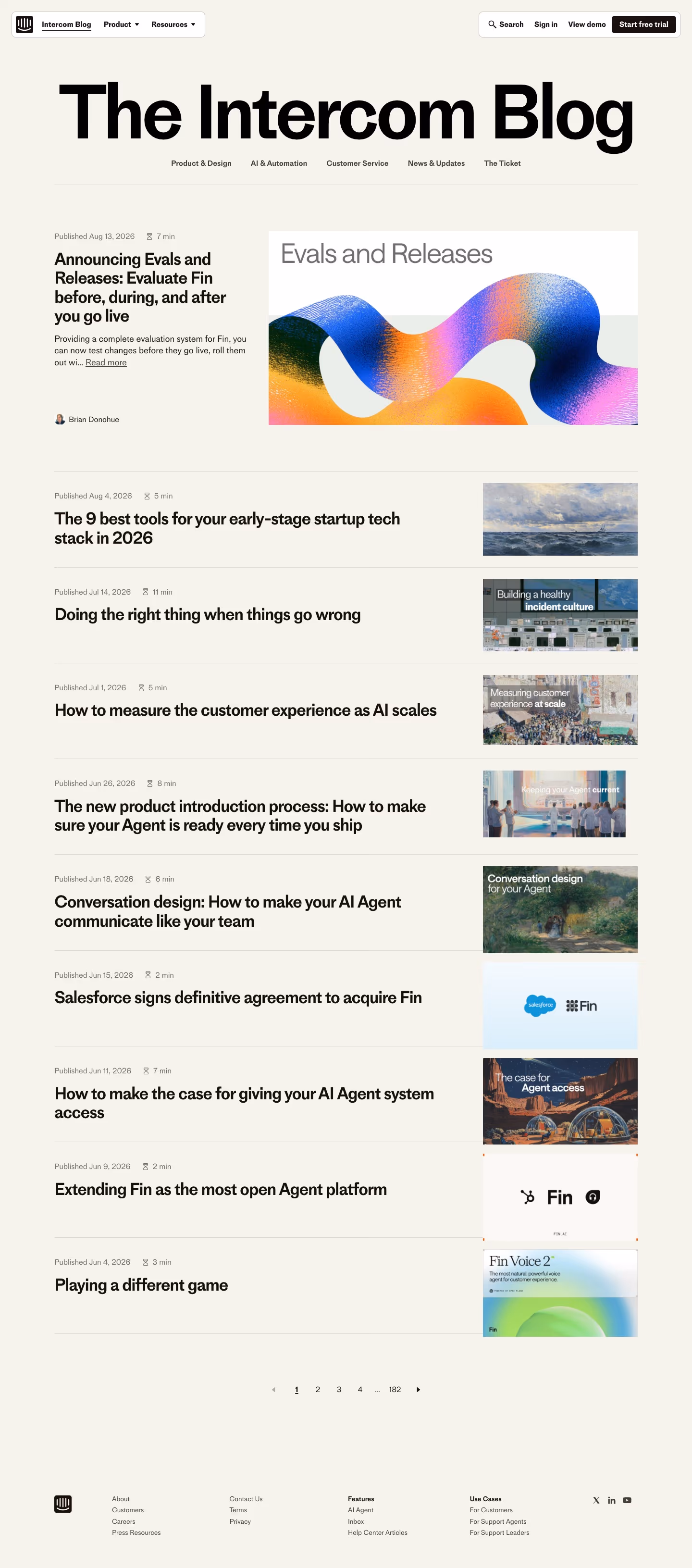 Intercom Blog pages section design