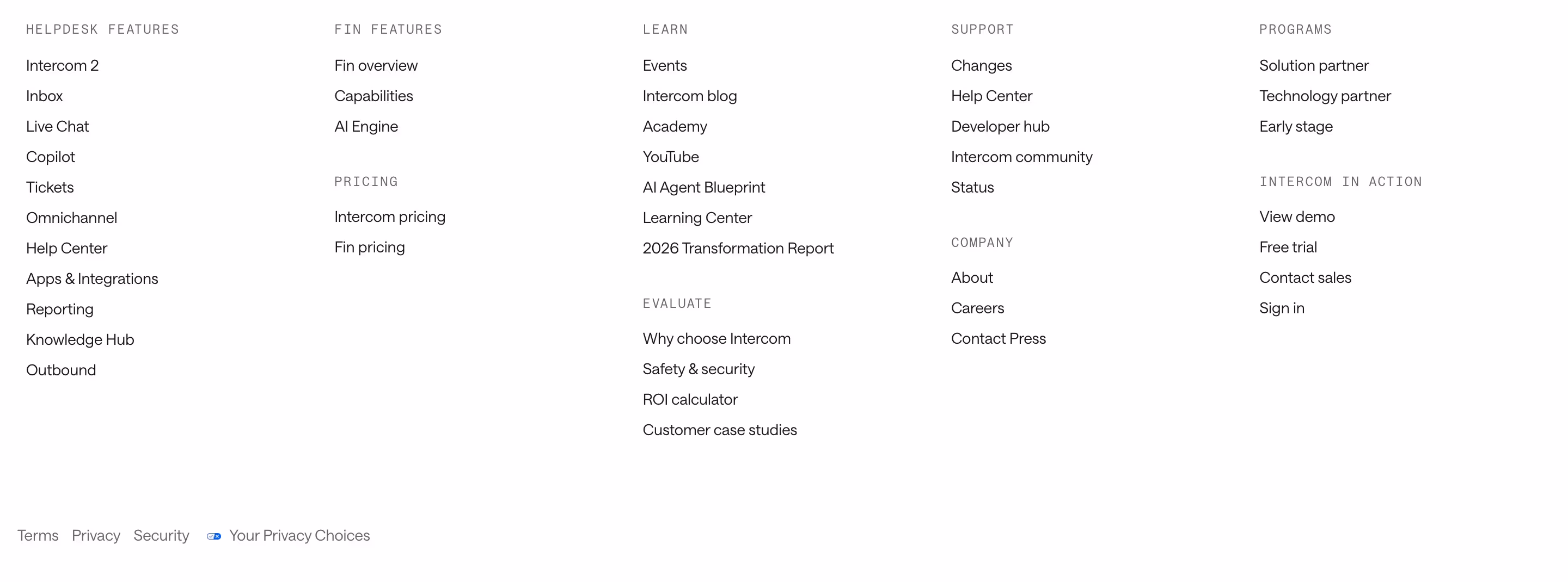 Intercom footer design — Sales & Support