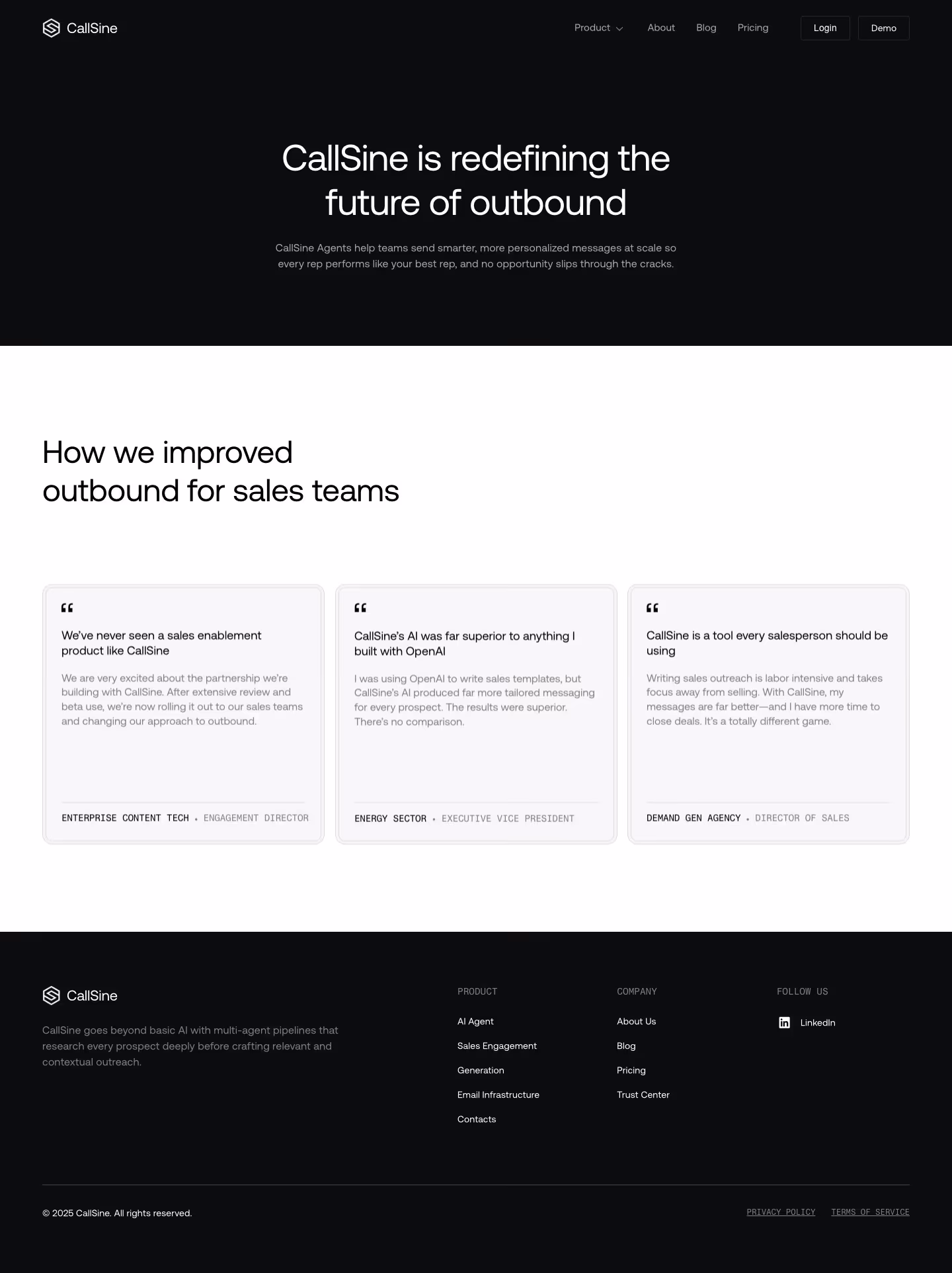 Callsine About Us section design