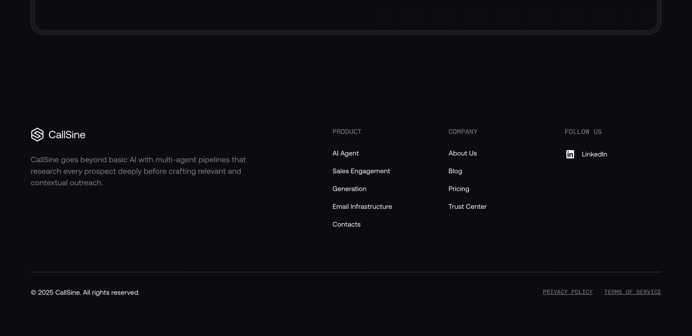 Callsine footer design — Sales & Support