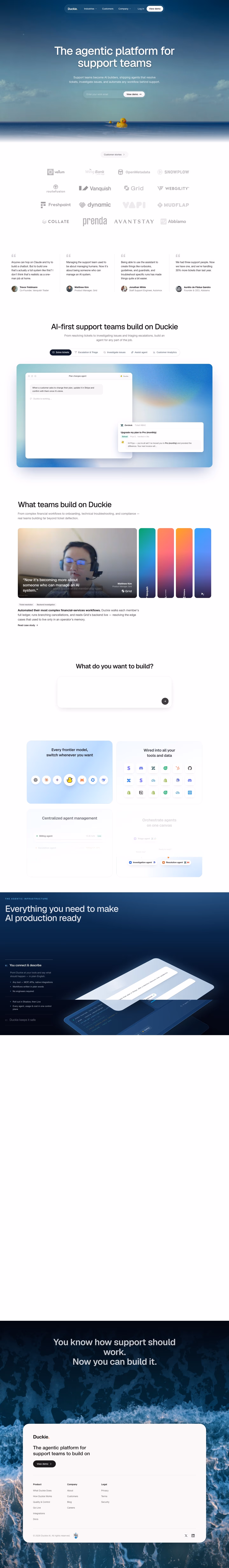 Duckie landing page design — Sales & Support