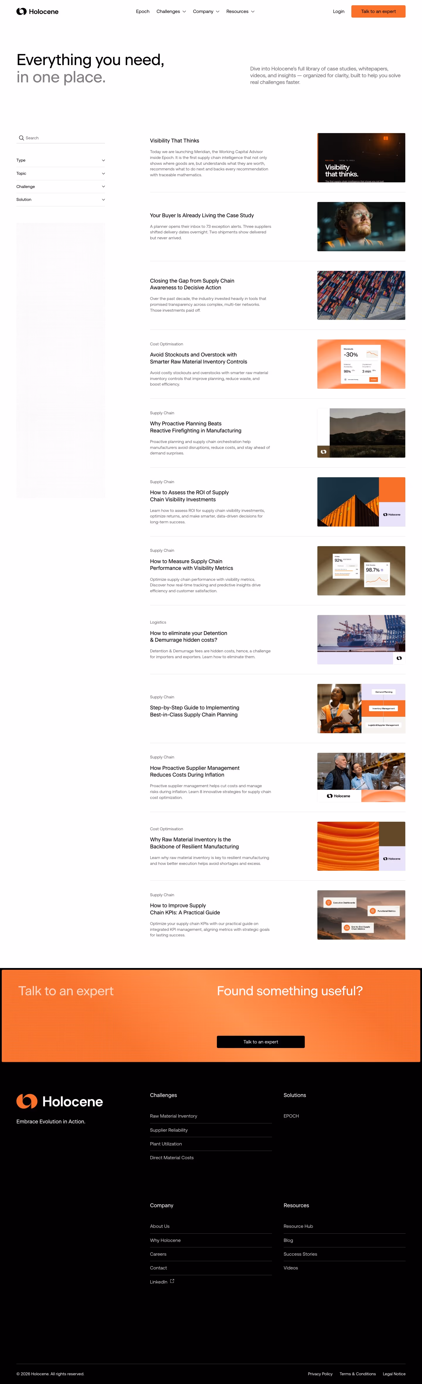 Holocene Blog pages section design