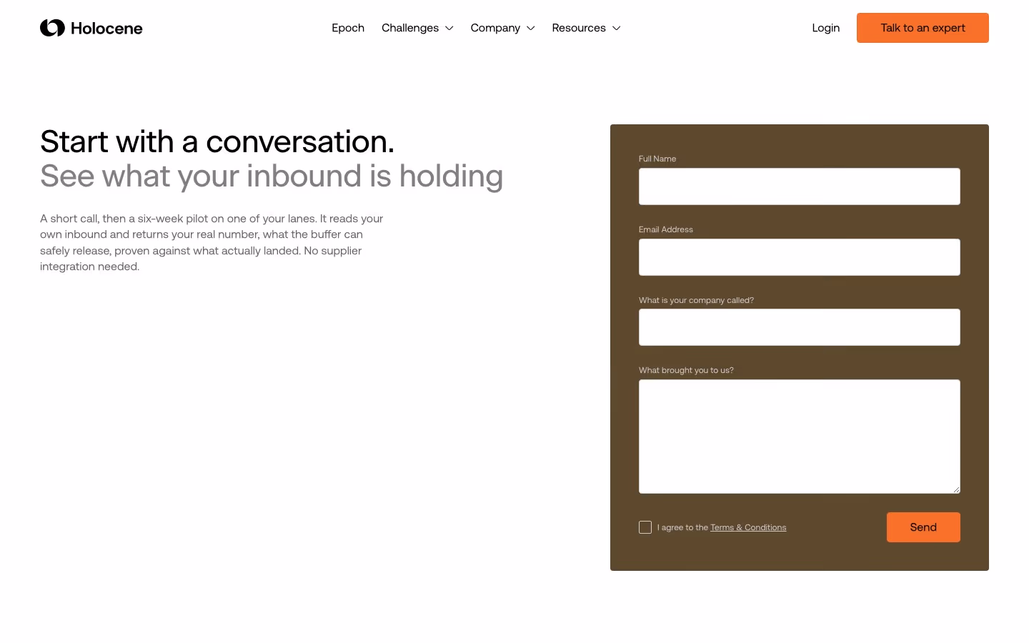 Holocene Contact Us section design