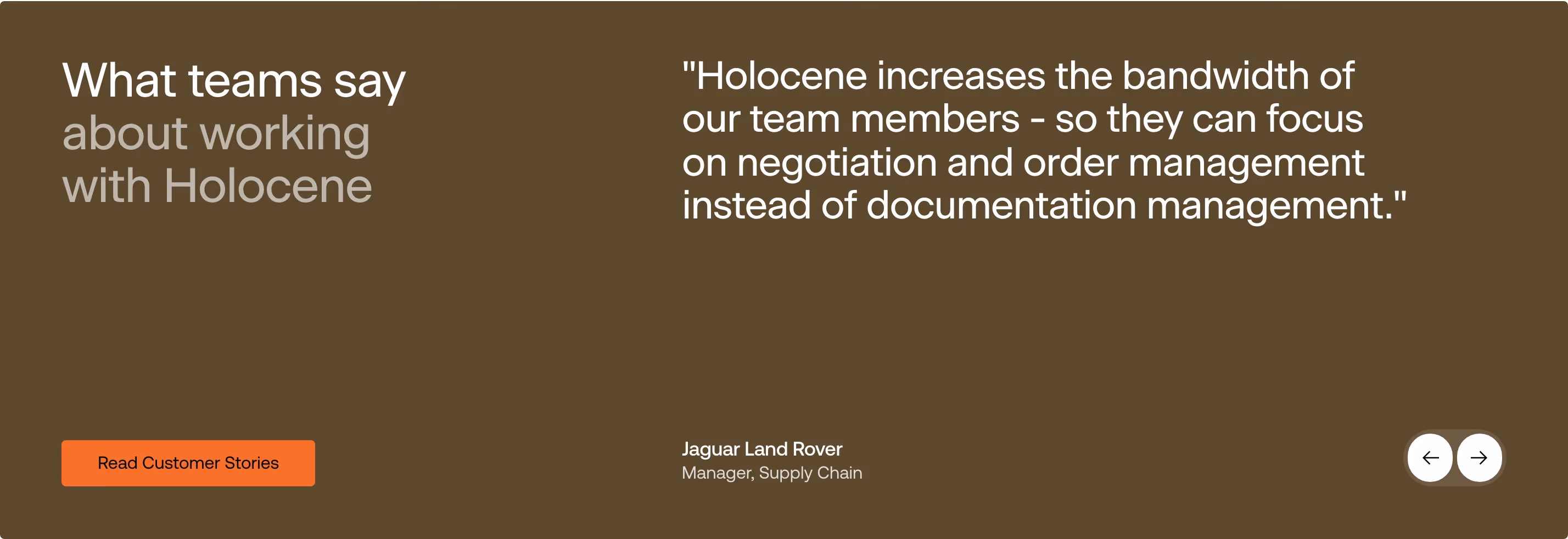Holocene Testimonials section design