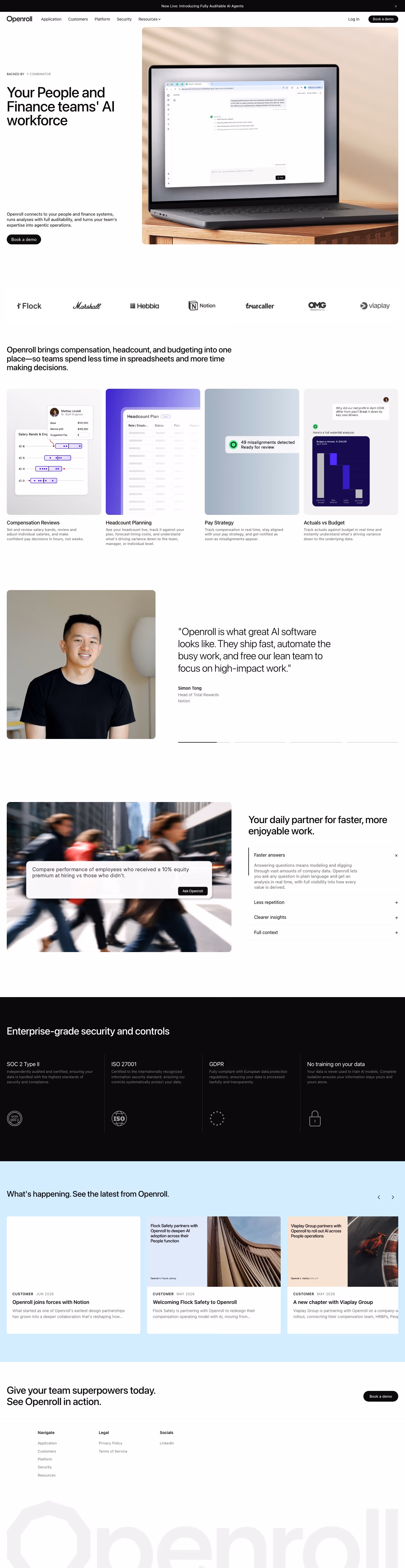 Openroll landing page design