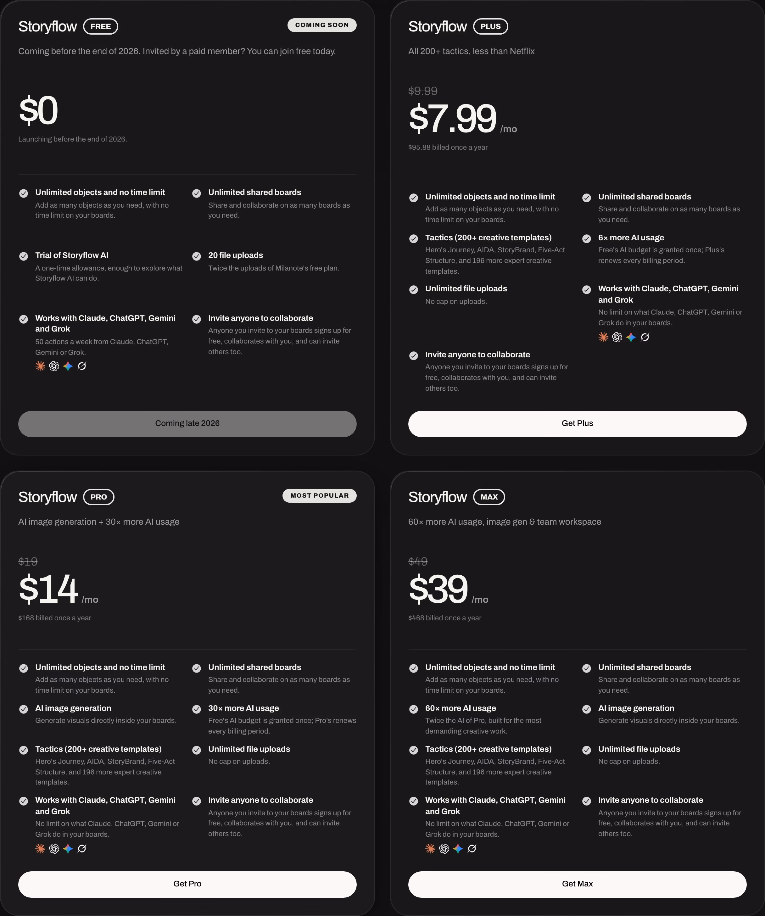 Storyflow Pricing section design