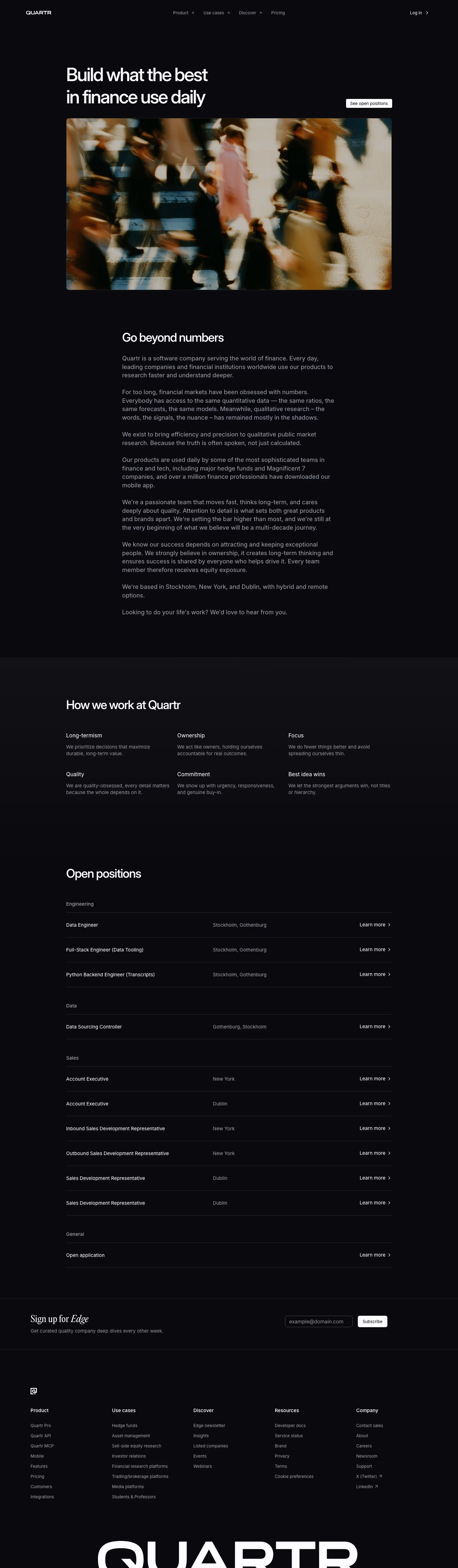 Quartr Careers pages section design