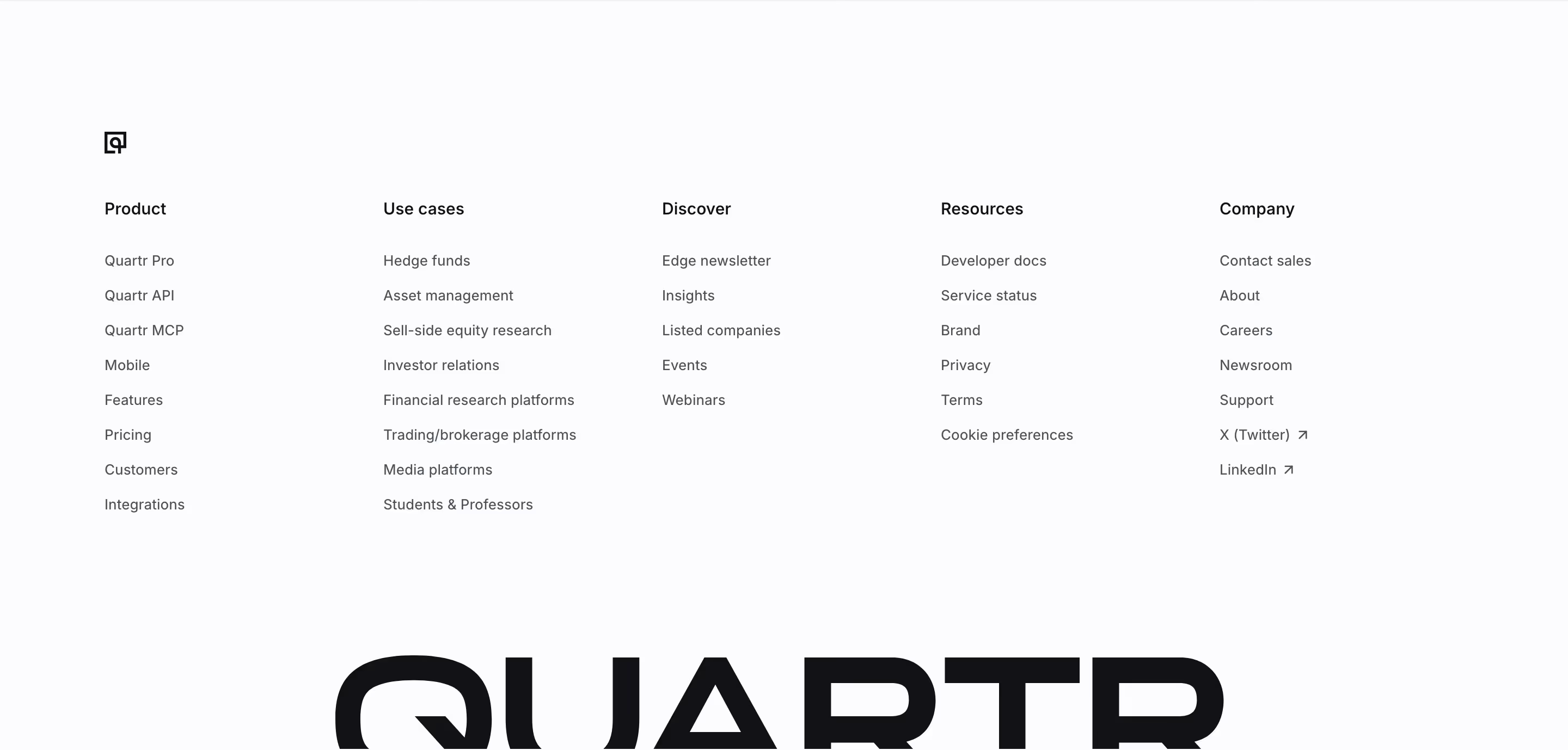 Quartr Footers section design