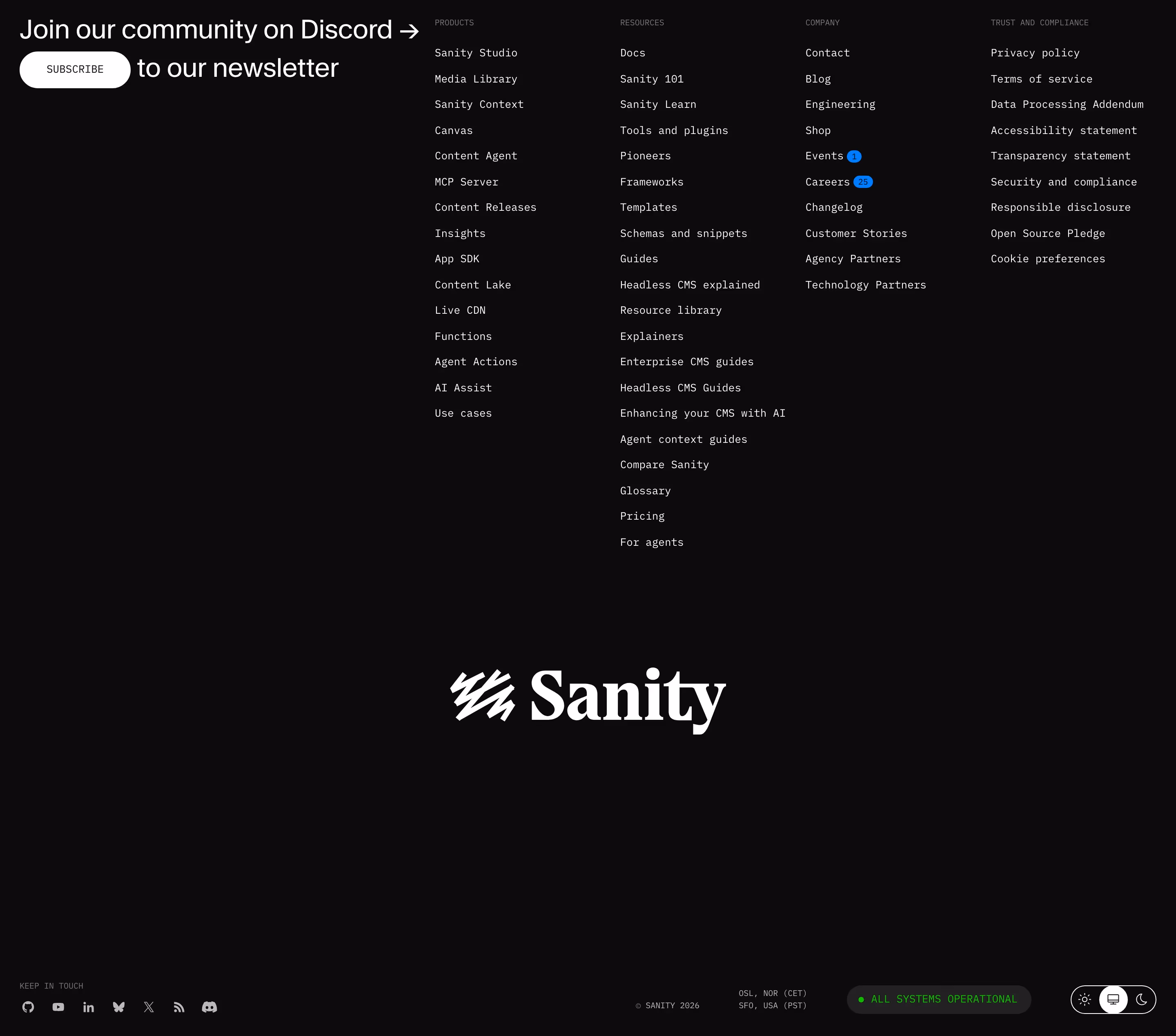 Sanity footer design — Engineering & Infrastructure