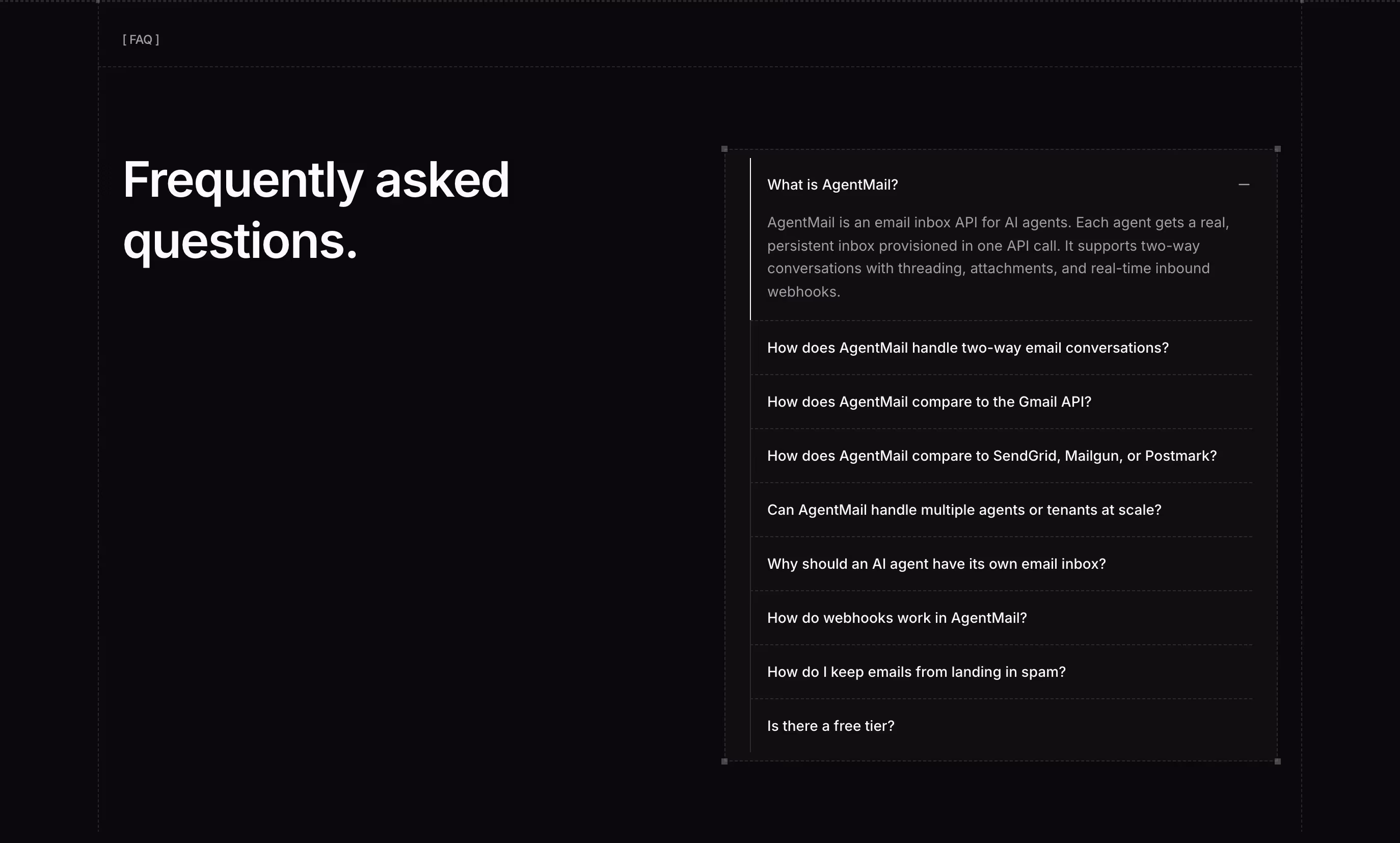 Agentmail faq design — Engineering & Infrastructure