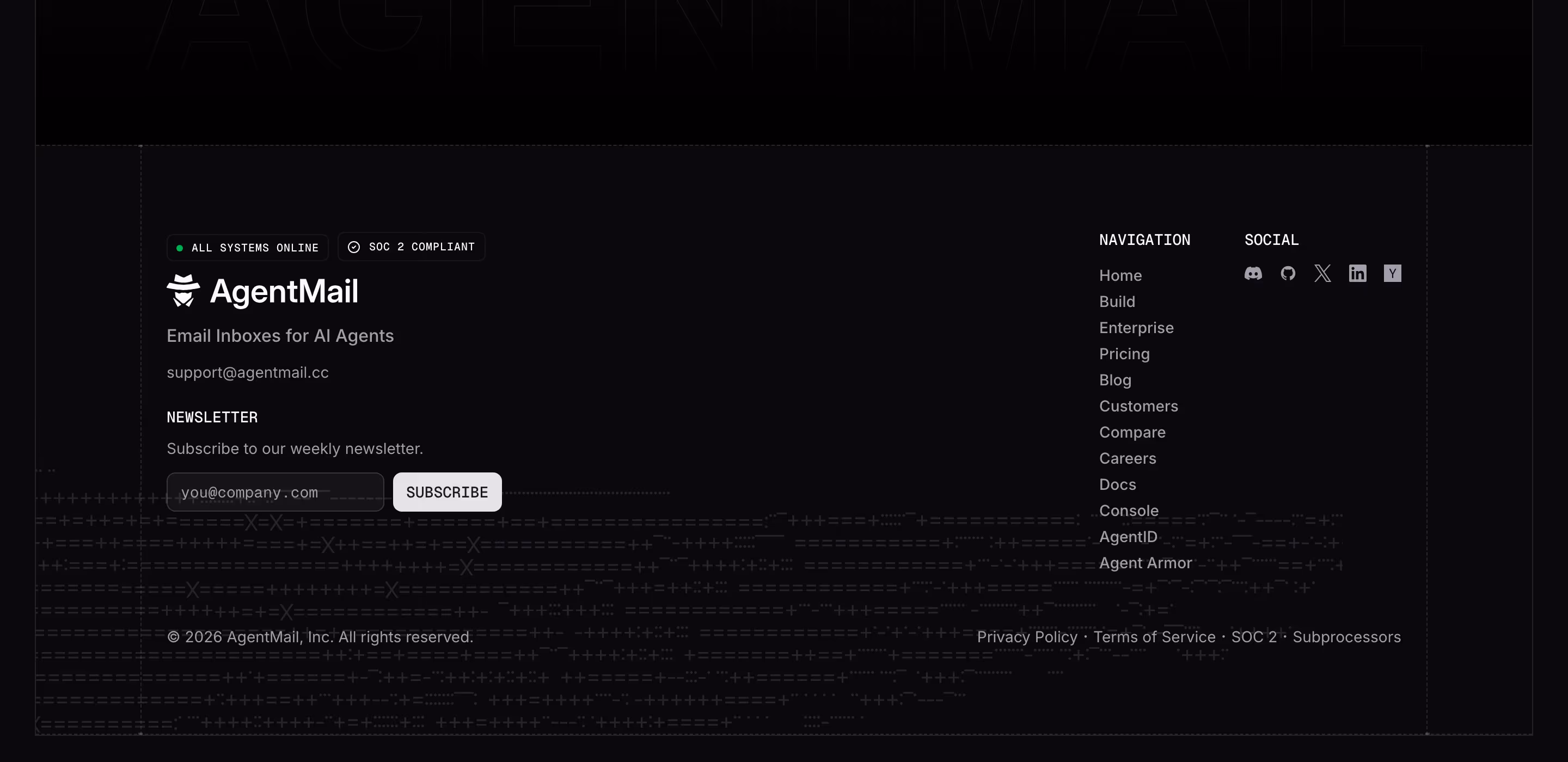 Agentmail footer design — Engineering & Infrastructure