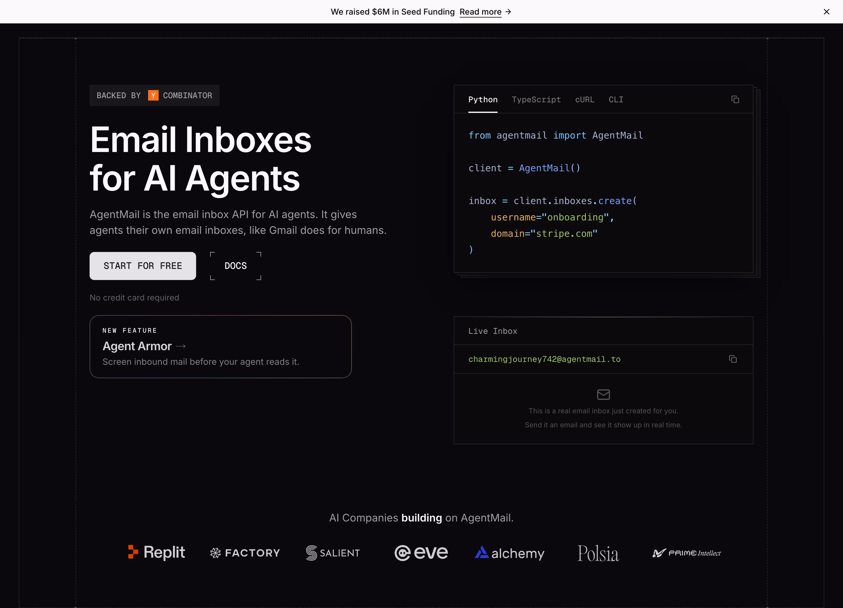 Agentmail hero design — Engineering & Infrastructure