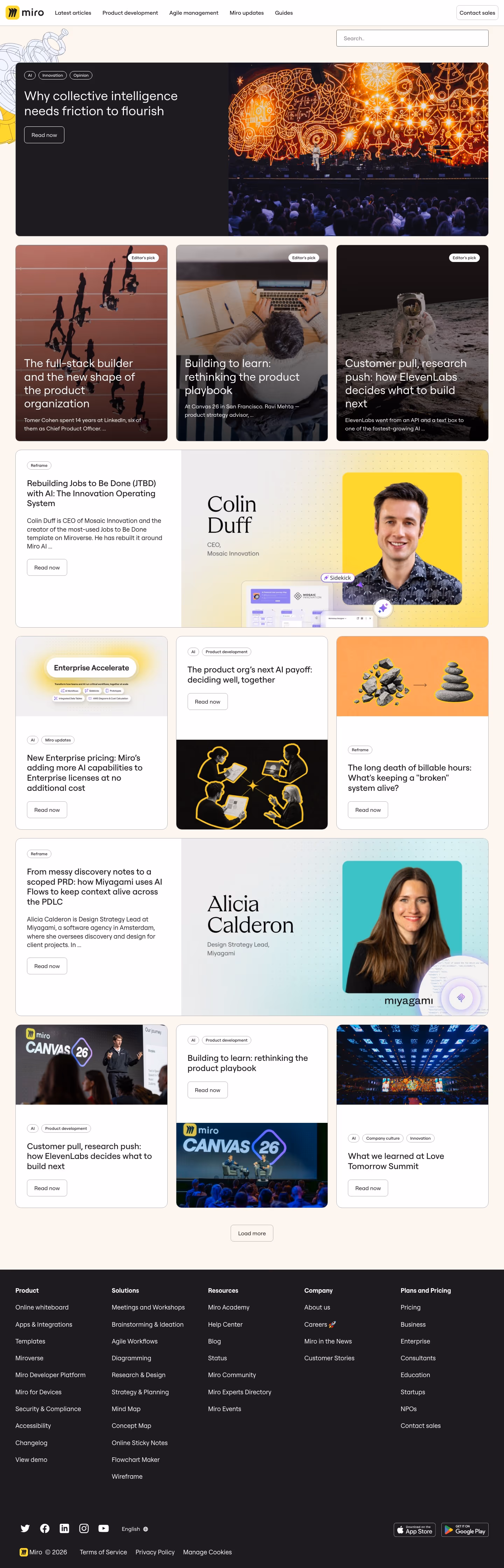 Miro Blog pages section design