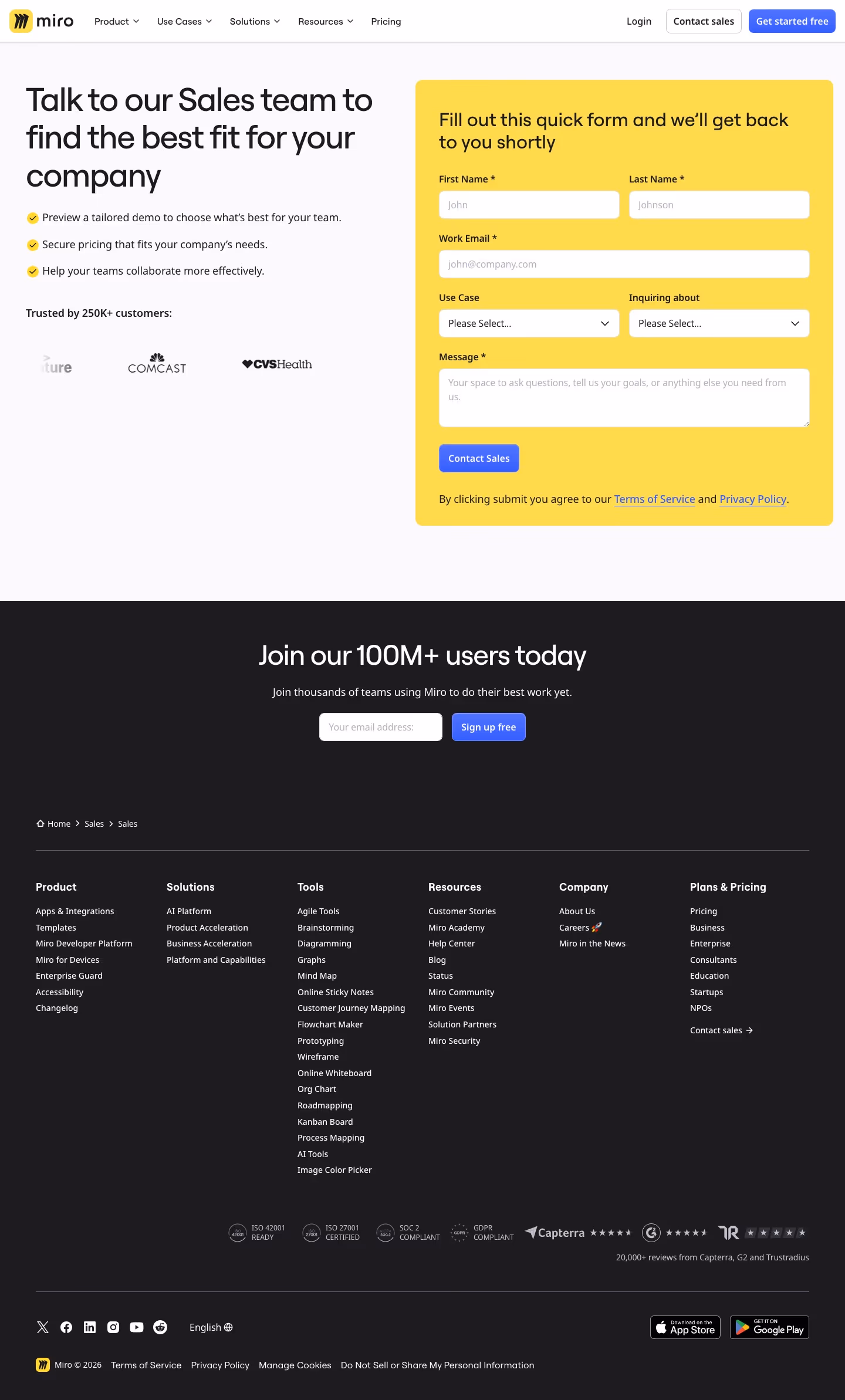 Miro Contact Us section design