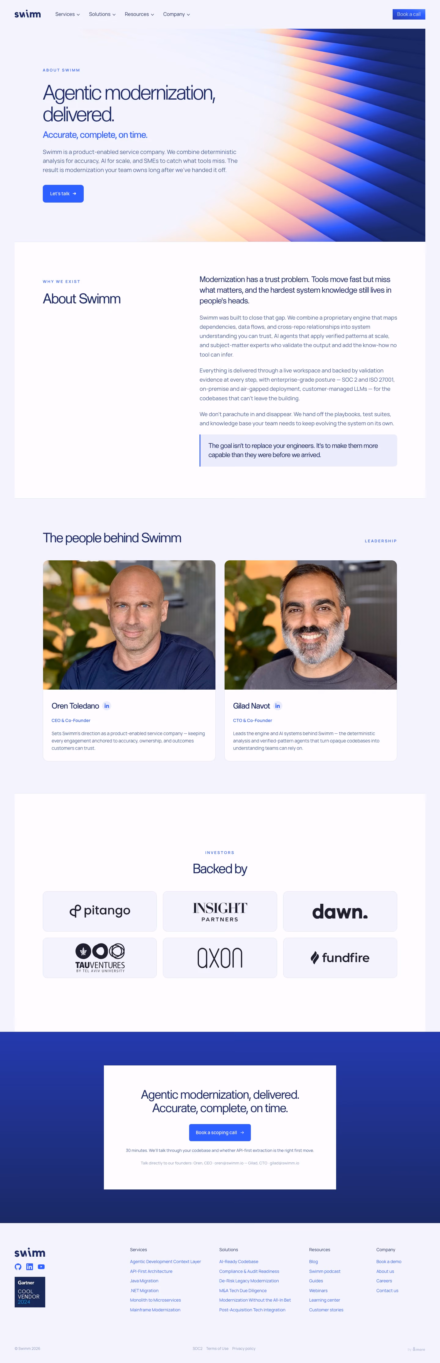 Swimm About Us section design