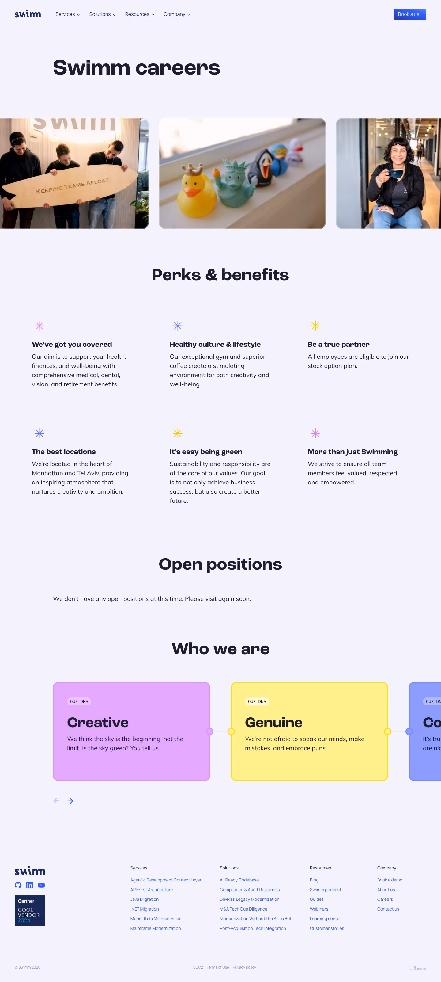 Swimm Careers pages section design