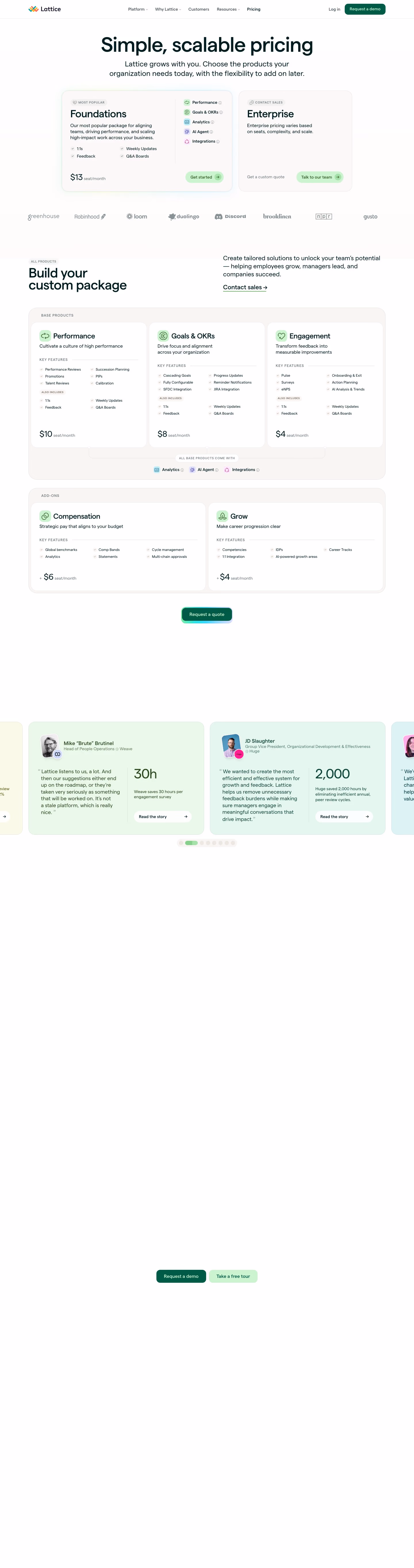 Lattice Pricing & Plans section design