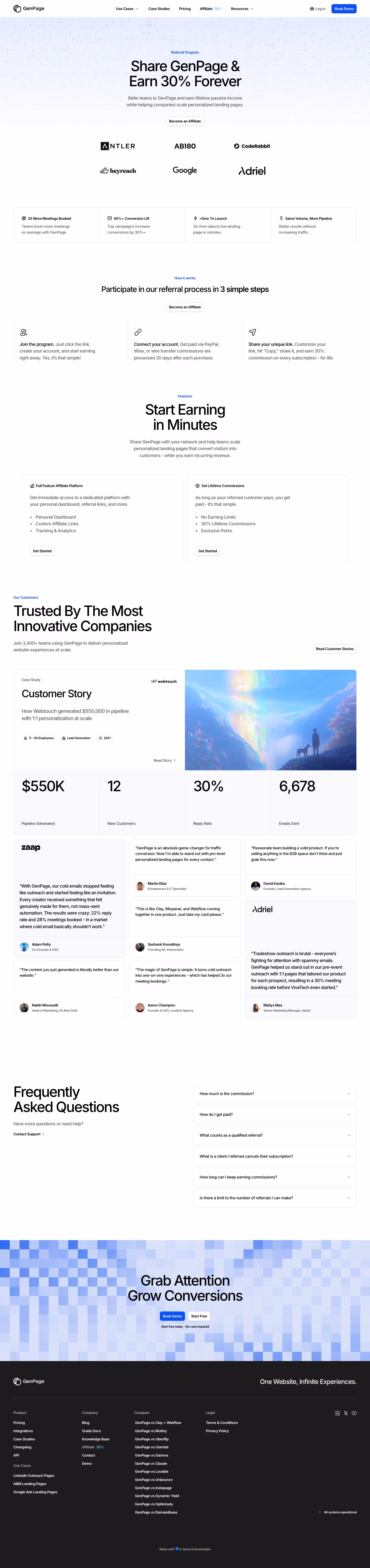 Genpage Affiliate pages section design