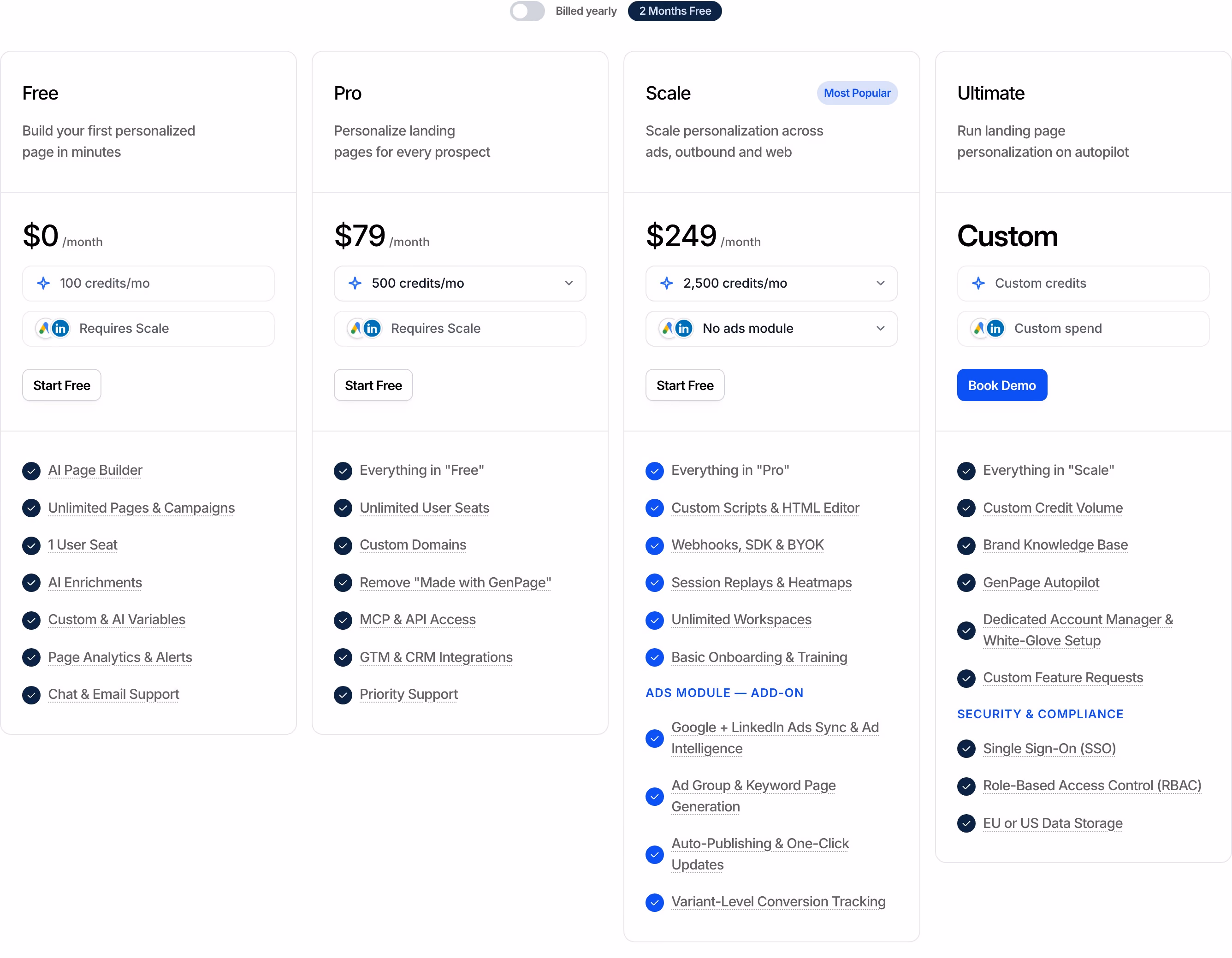 Genpage Pricing section design
