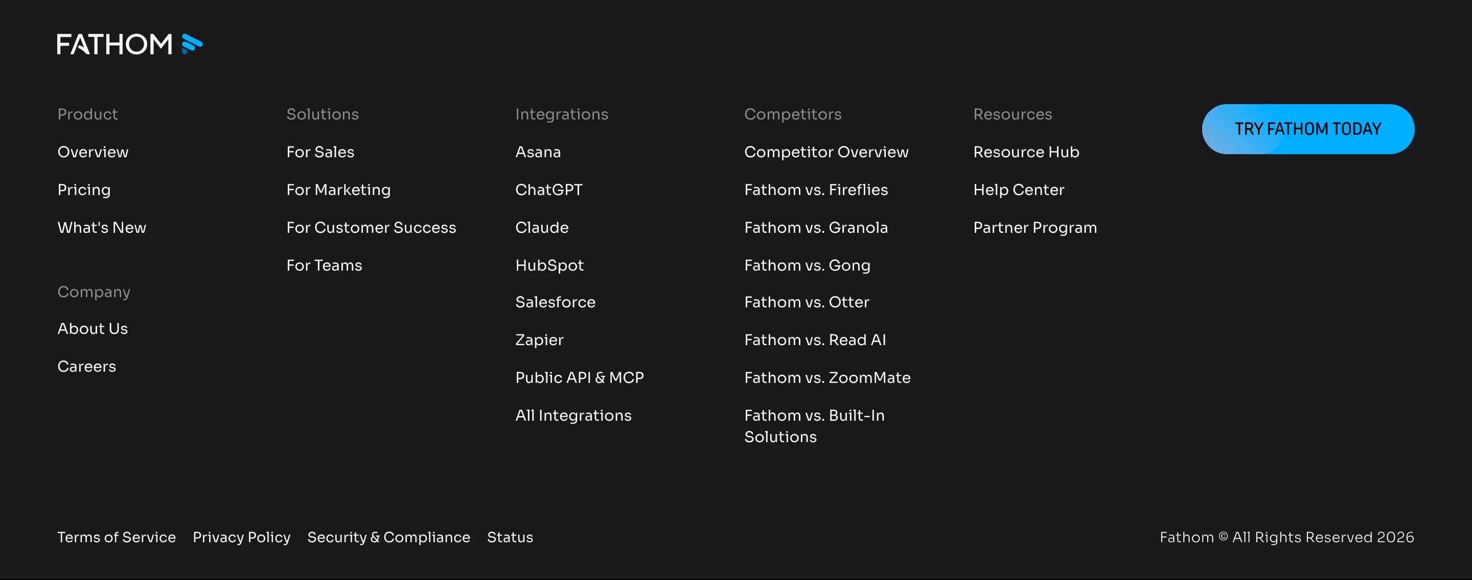 Fathom footer design — Productivity & Collaboration