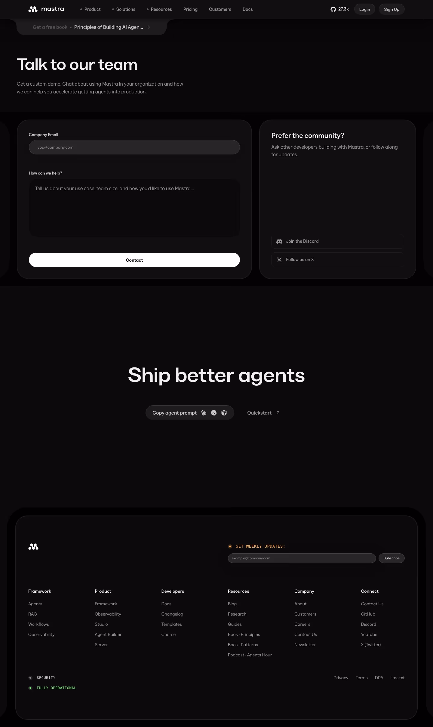 Mastra Contact Us section design