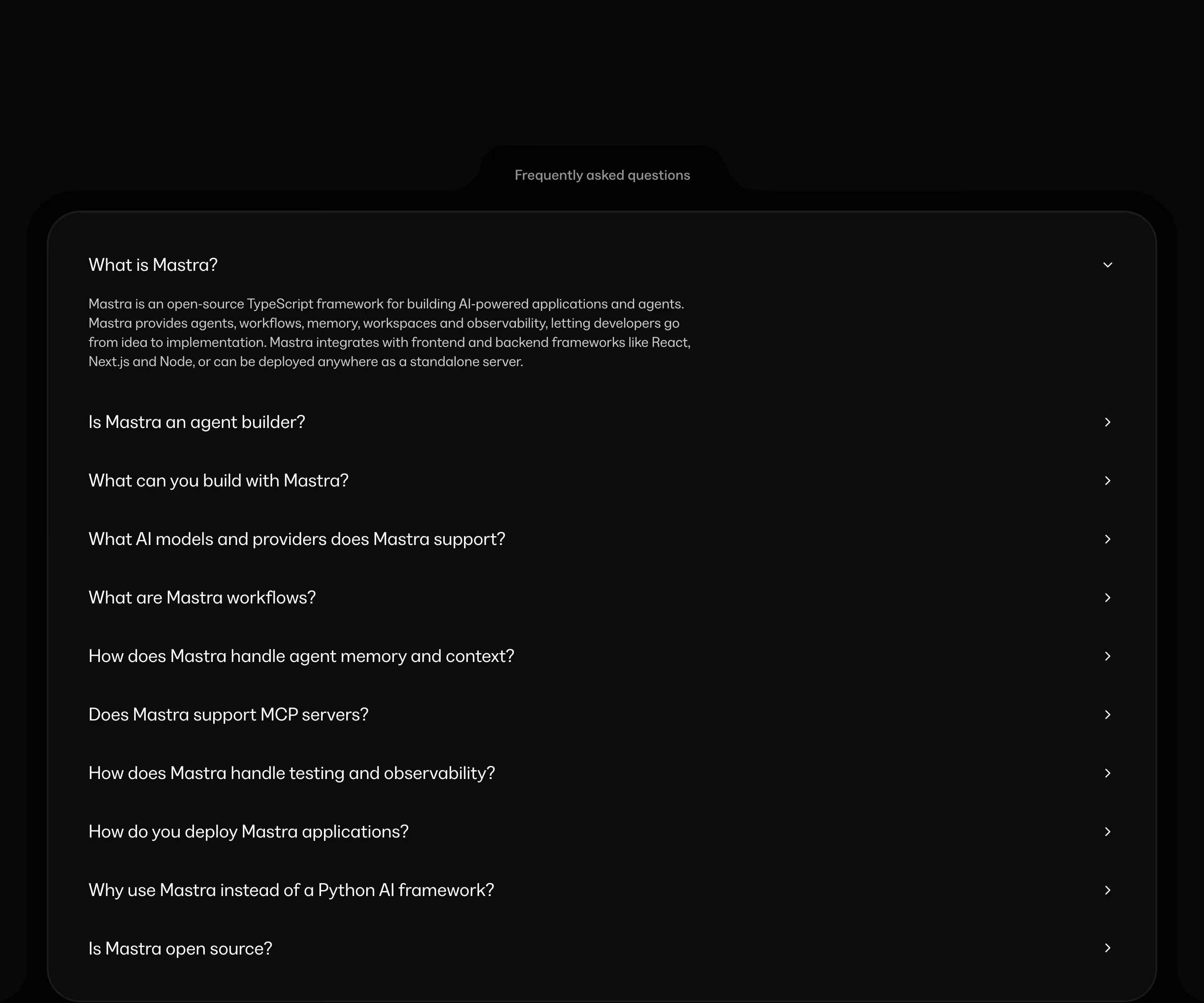 Mastra faq design — Engineering & Infrastructure
